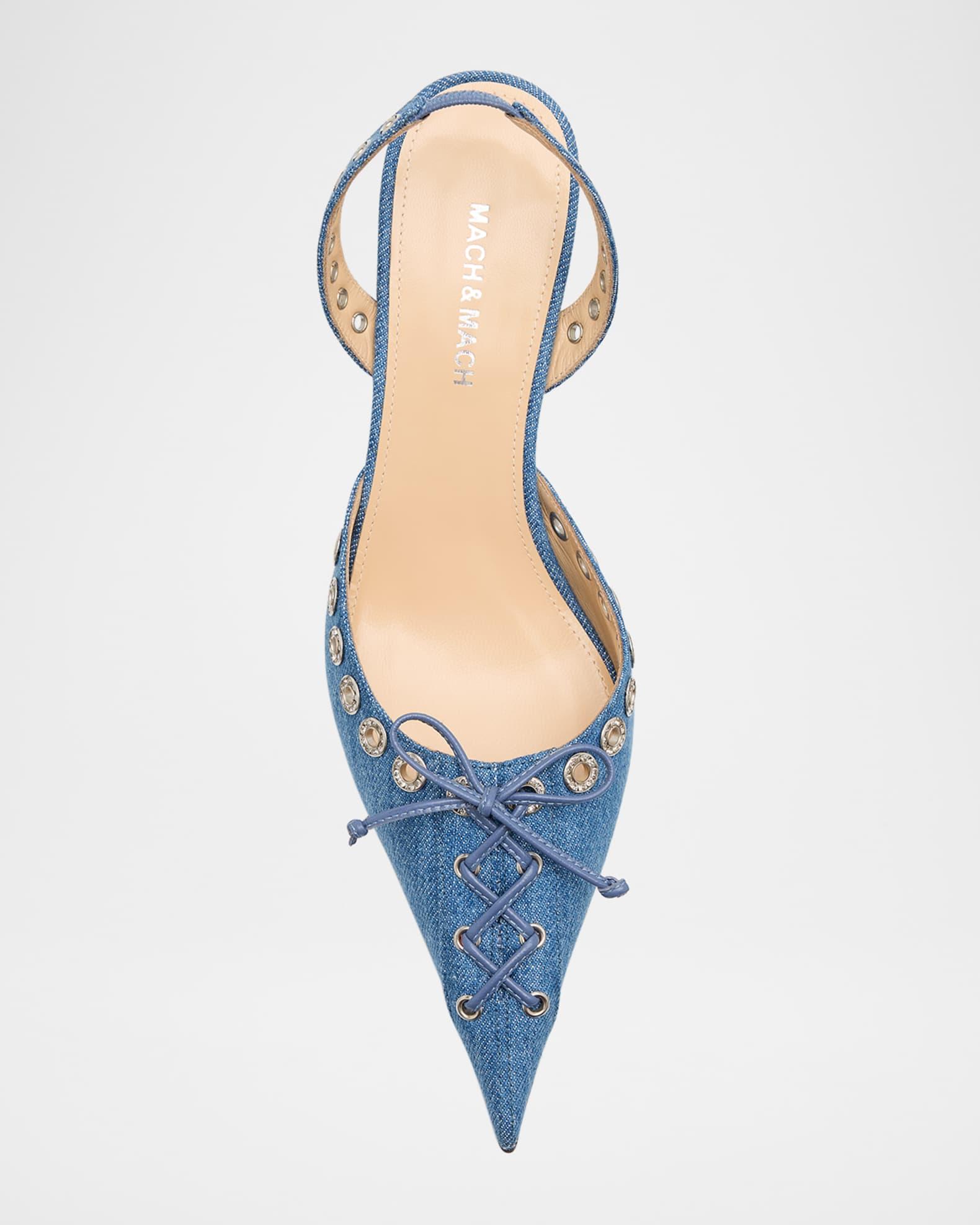 Crystalized Corset Denim Slingback Pumps Product Image
