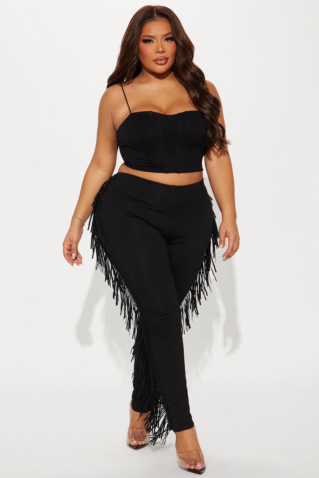 Think Of Me Rhinestone Fringe Legging - Black Product Image