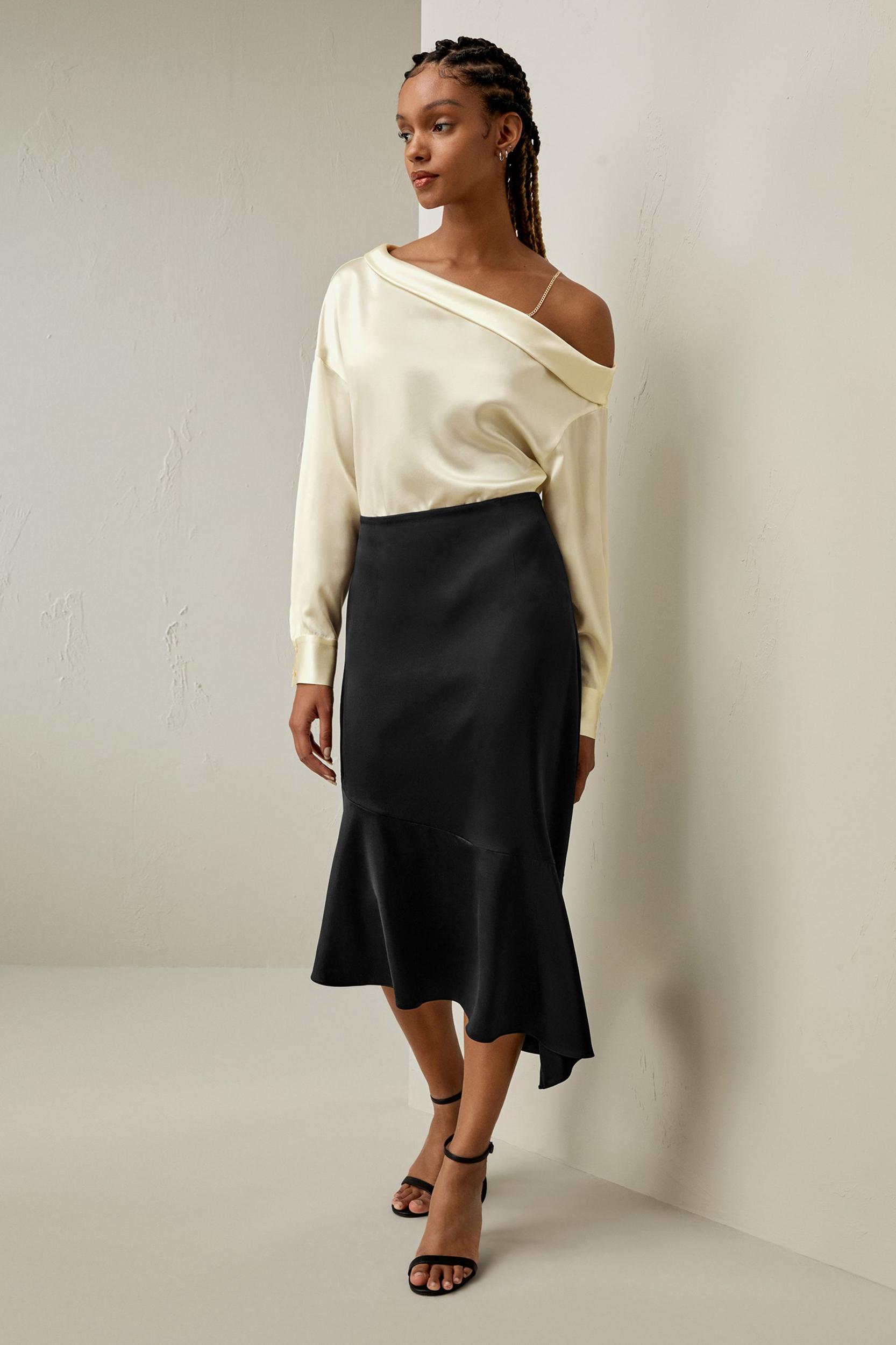 Silk Asymmetrical Fishtail Skirt Product Image