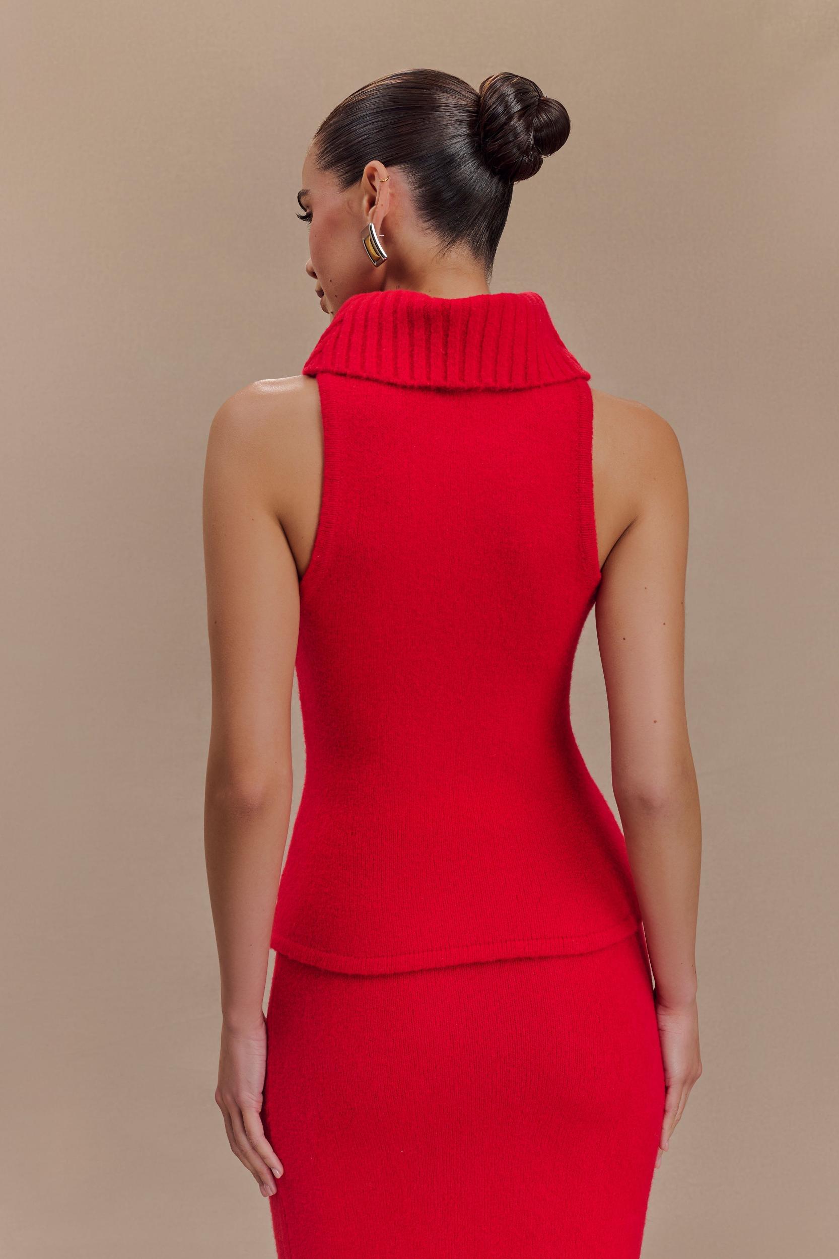 Elise Roll Neck Knit Top - Red Product Image