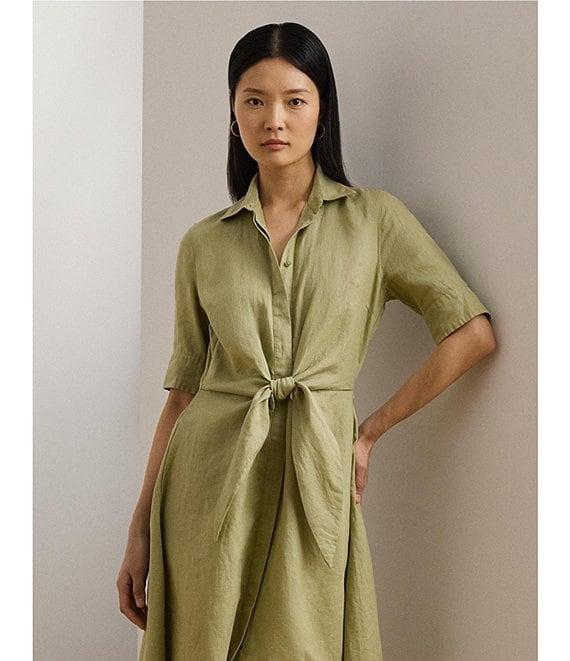 Lauren Ralph Lauren Point Collar Elbow Length Buttoned Cuff Sleeves Midi Dress Product Image