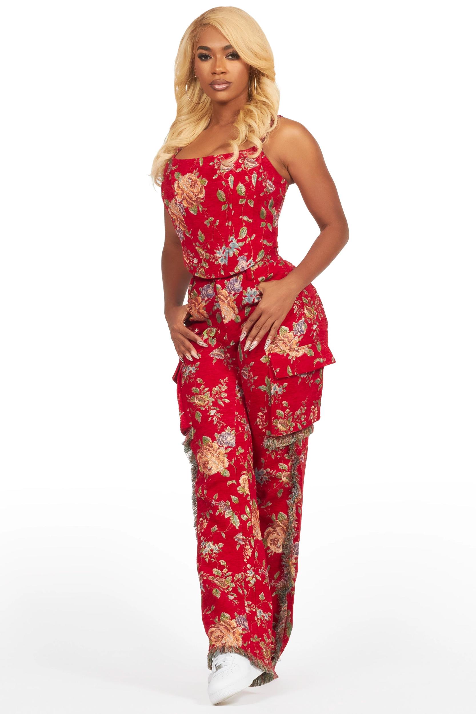 Marionna Red Tapestry Stacked Pant Female Product Image