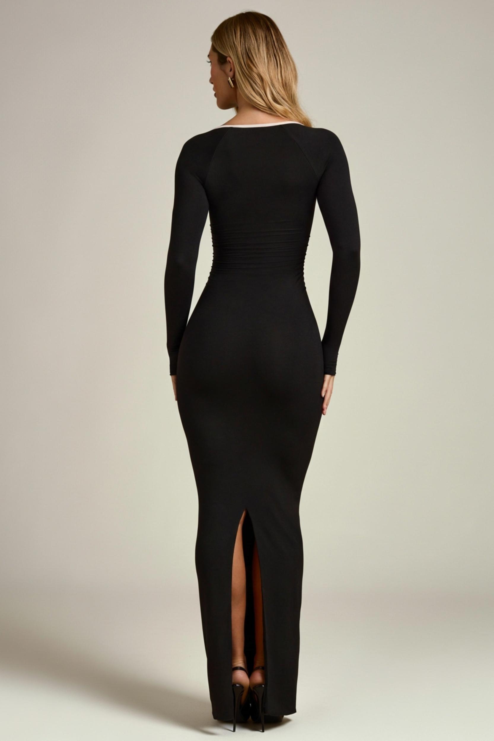 Modal Contrast-Trim Maxi Dress in Black Product Image