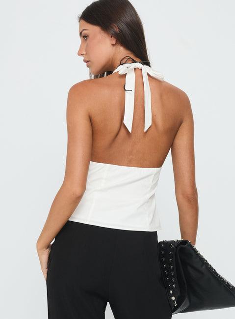 Zailah Halter Buckle Detail Top White Product Image