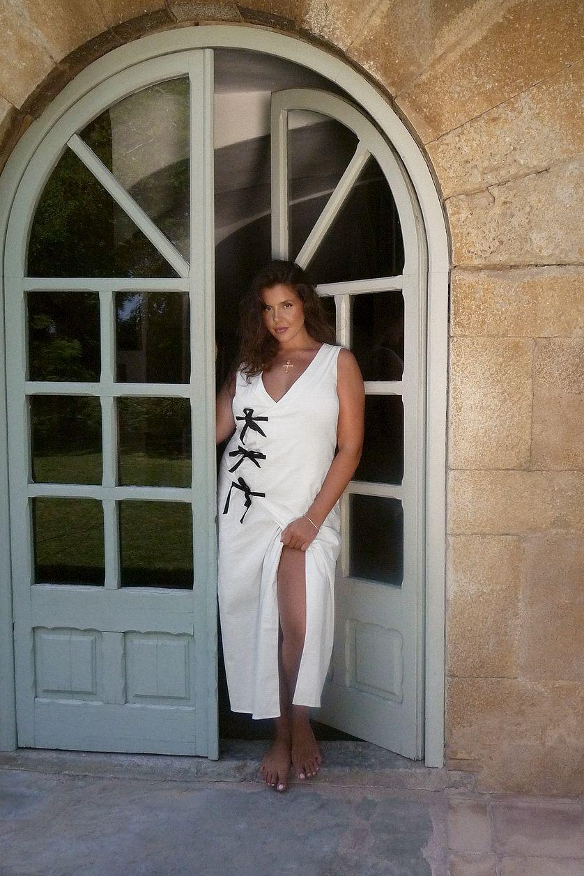 Asymmetric Bow Detail Midi Dress Product Image