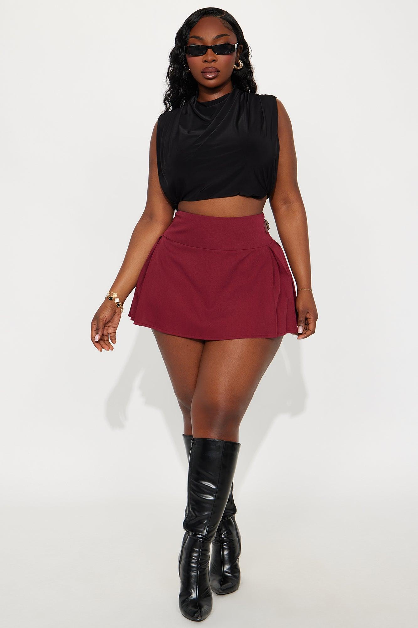 Dana Pleated Mini Skirt - Burgundy Female Product Image