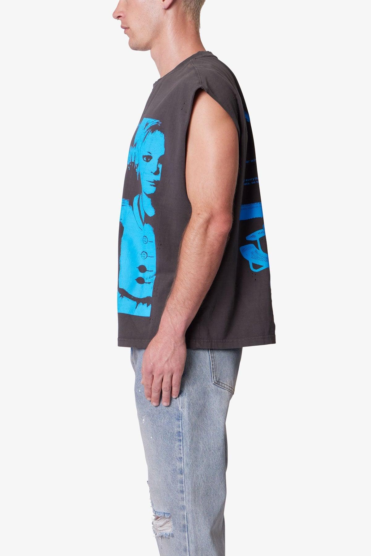 Distressed Sleeveless Tank - Washed Black Product Image