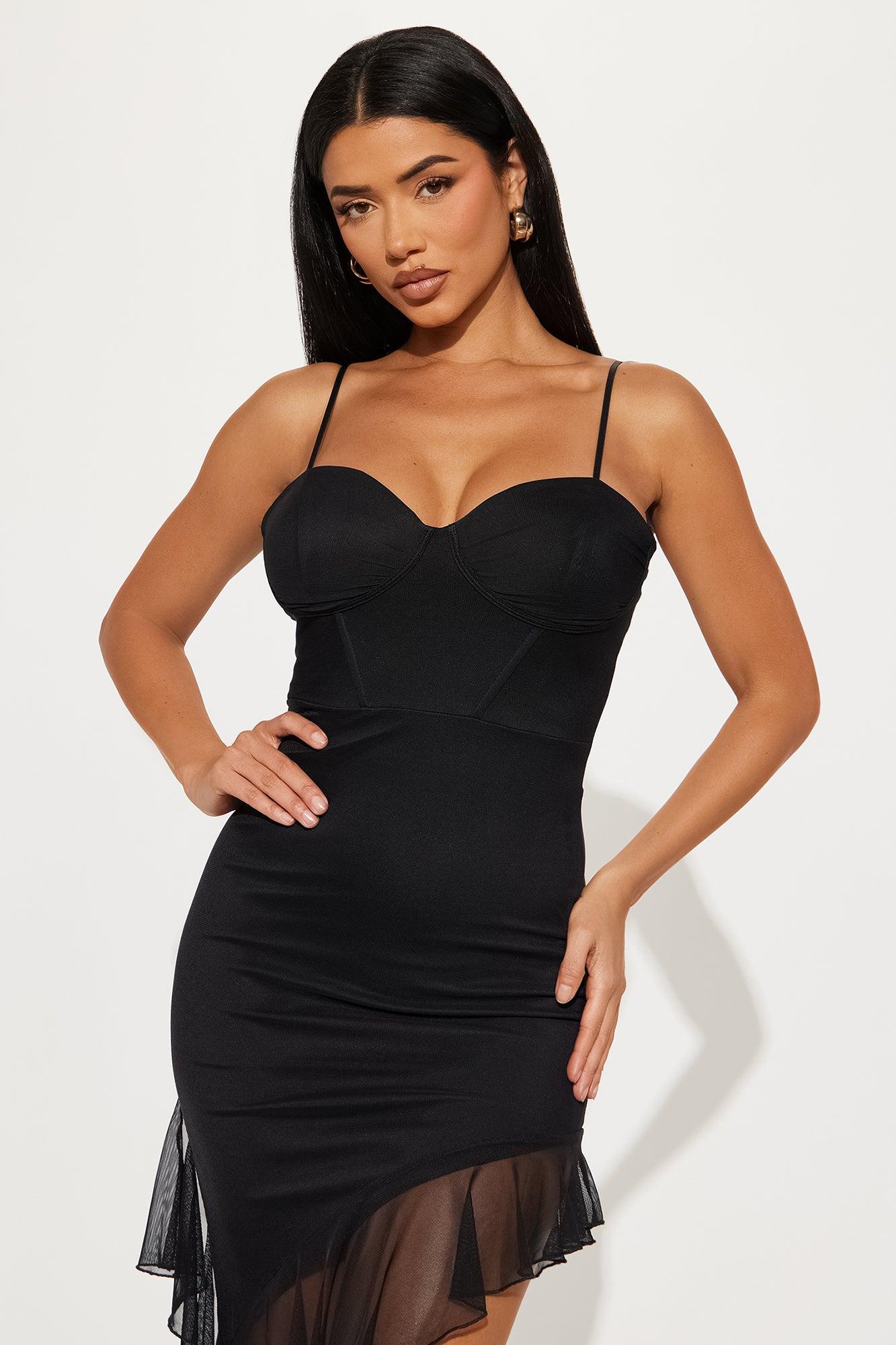 Maria Corset Mesh Midi Dress - Black Product Image