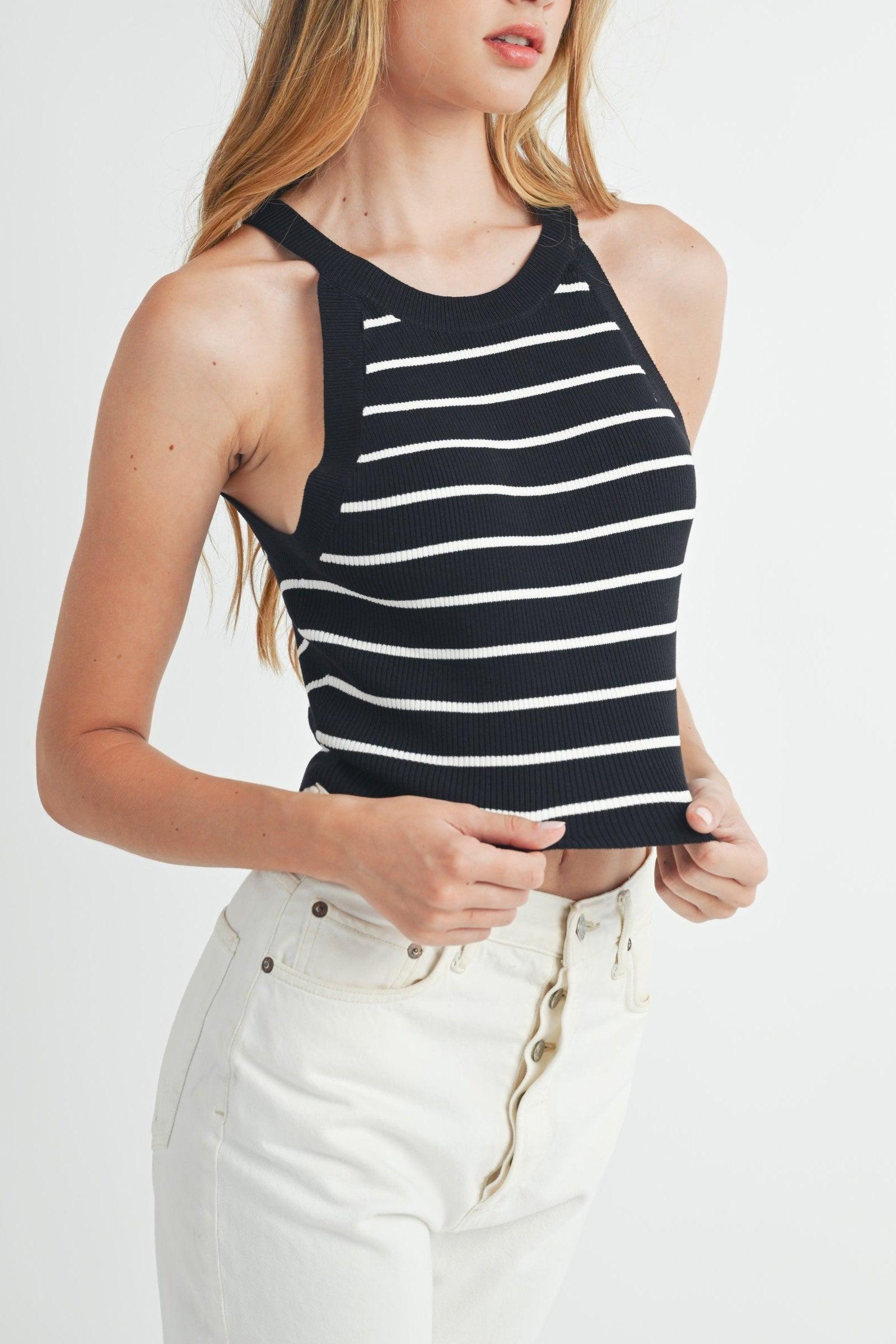 Halter Neck Striped Knit Top Product Image