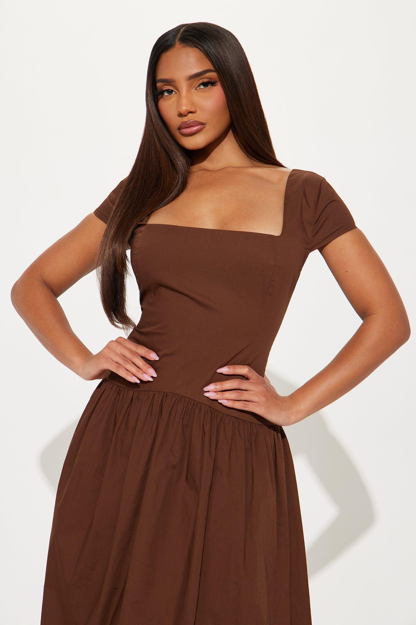 Roma Drop Waist Midi Dress - Chocolate Product Image