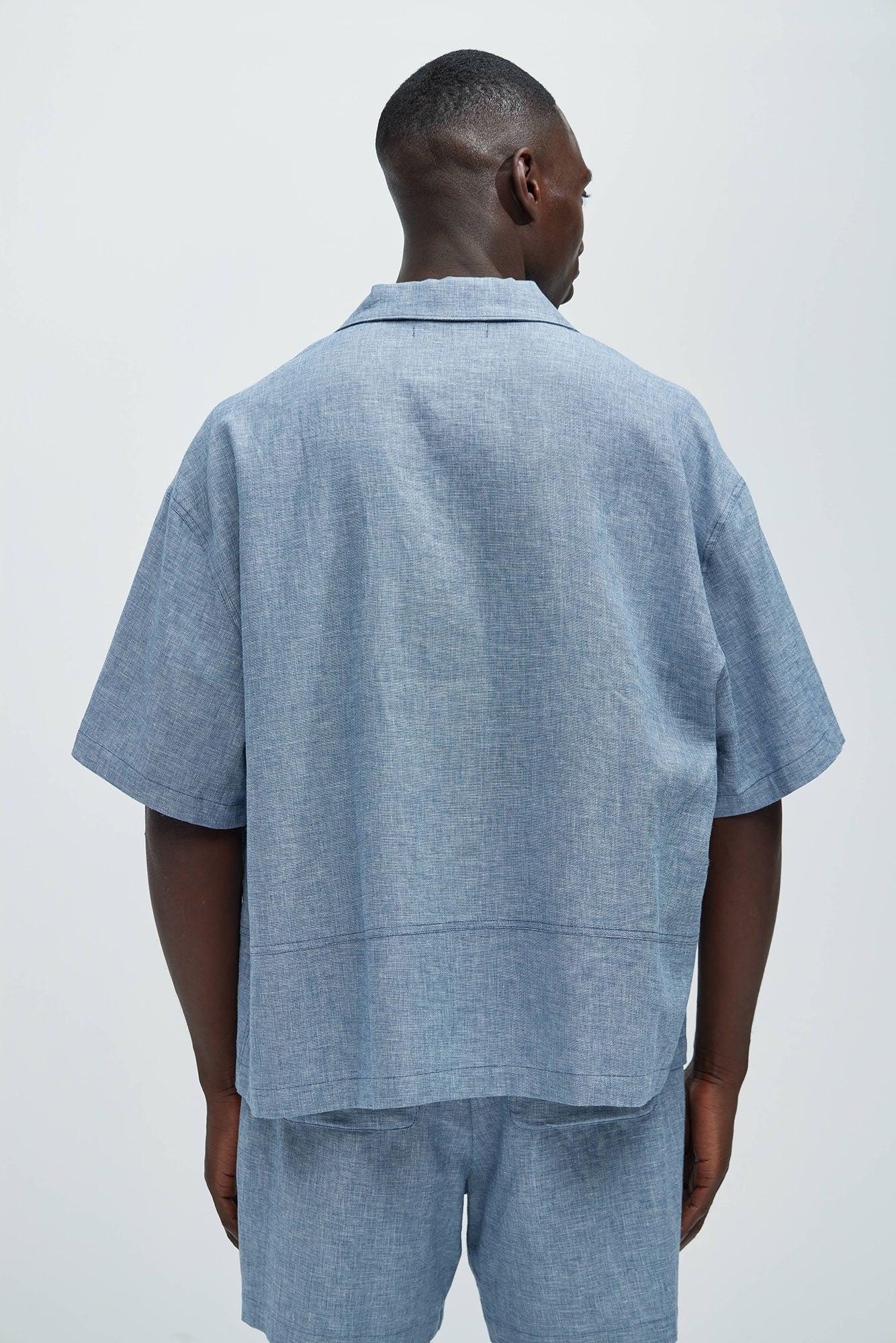 Bahamas Linen Cuban Boxy Shirt - Blue Product Image