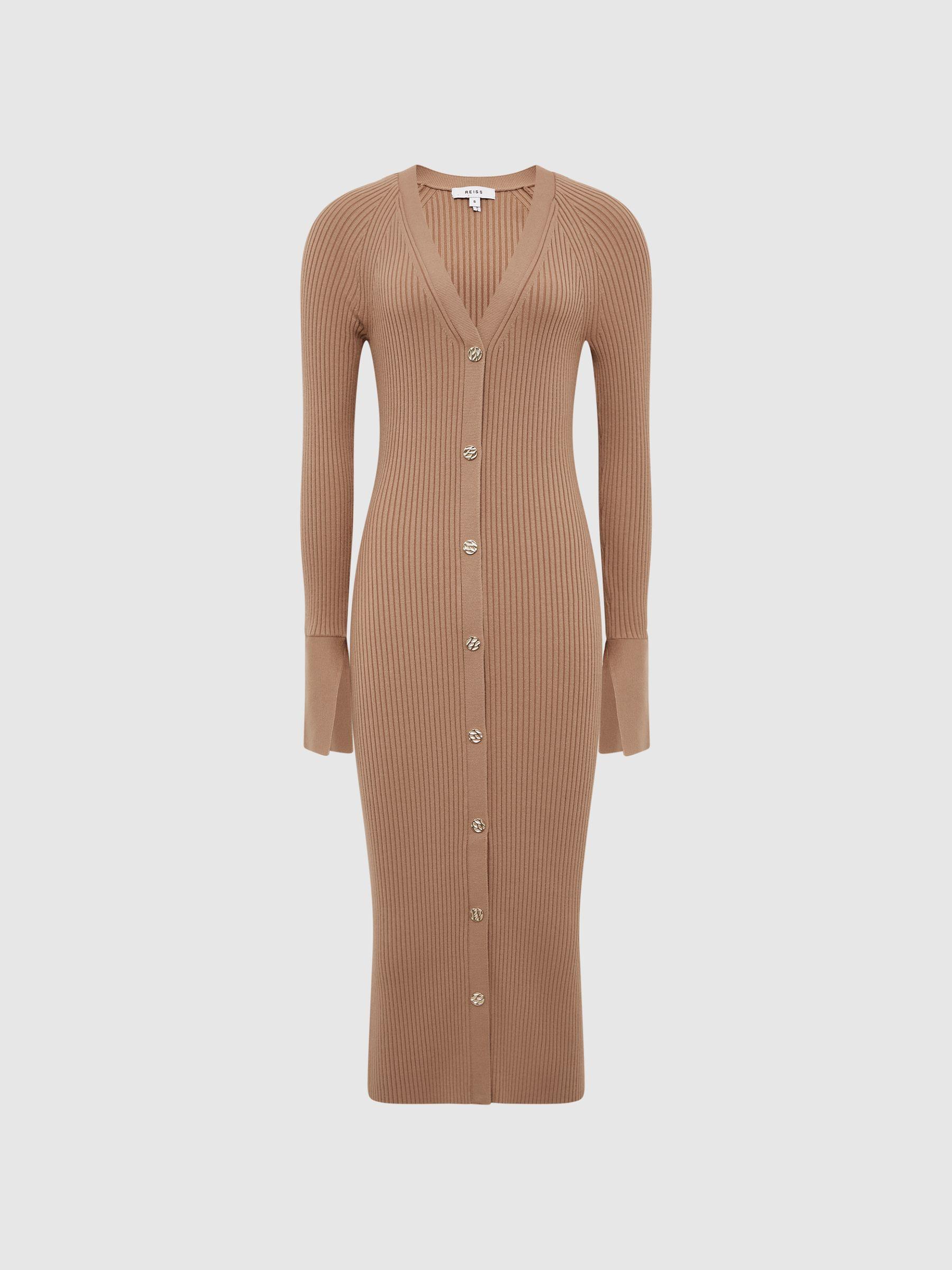 Rib-Knitted Midi Dress in Camel Product Image