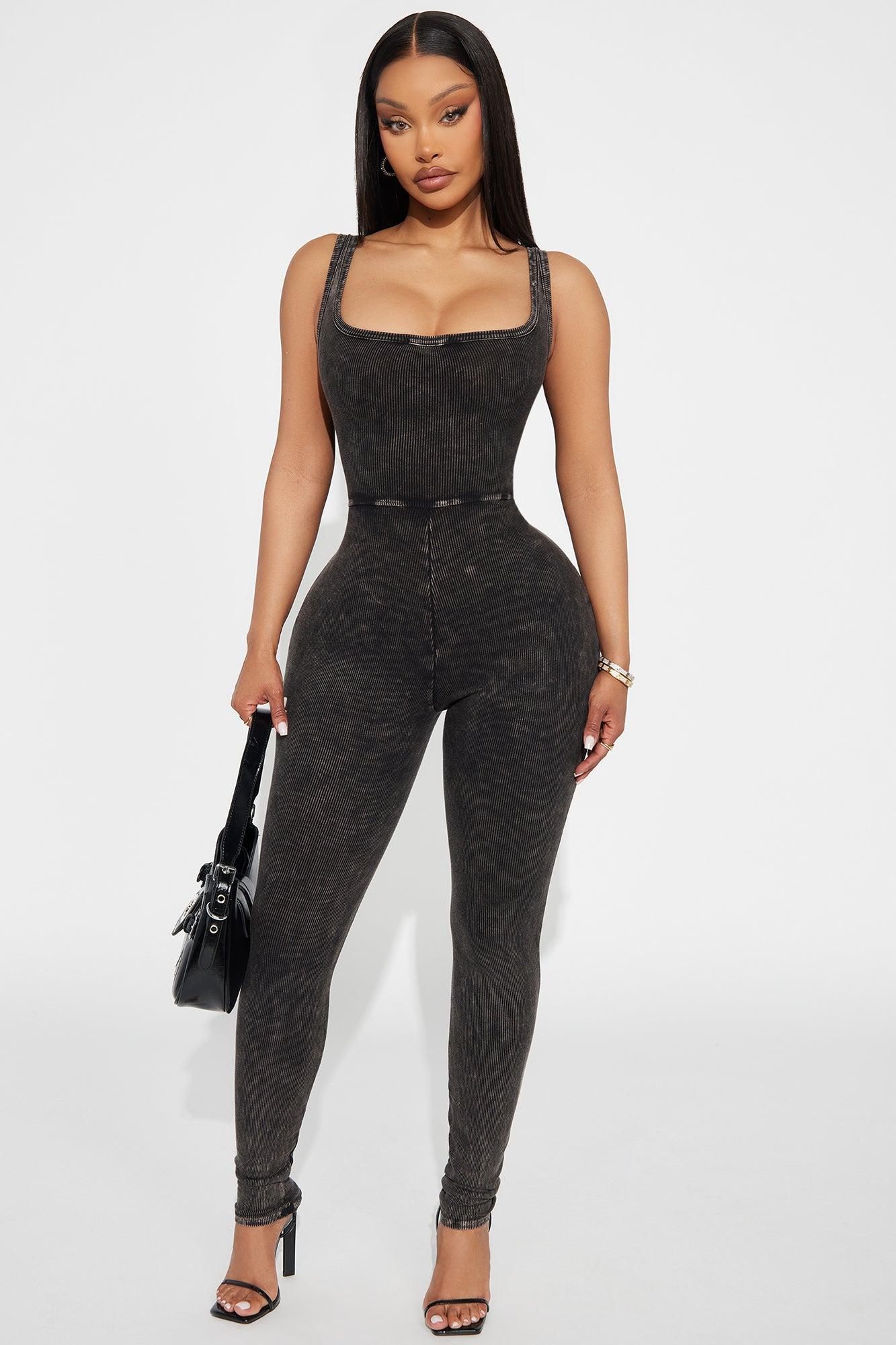 Lidia Washed Ribbed Jumpsuit - Black Female Product Image