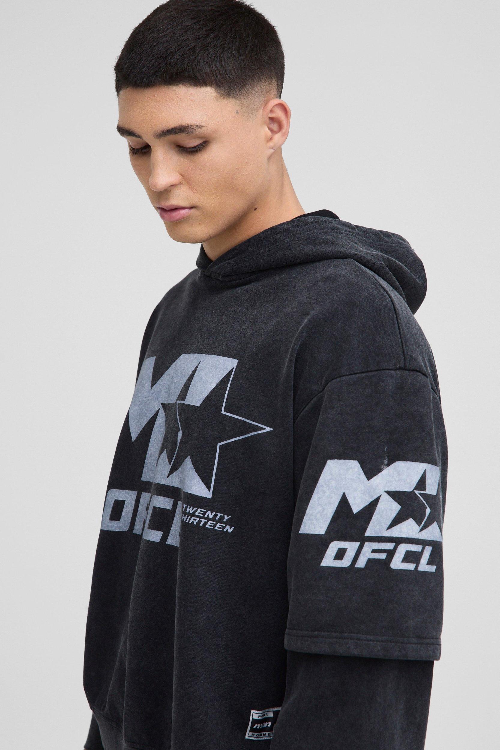 Oversized Boxy OFCL Washed Faux Layer Hoodie | boohooMAN USA Product Image