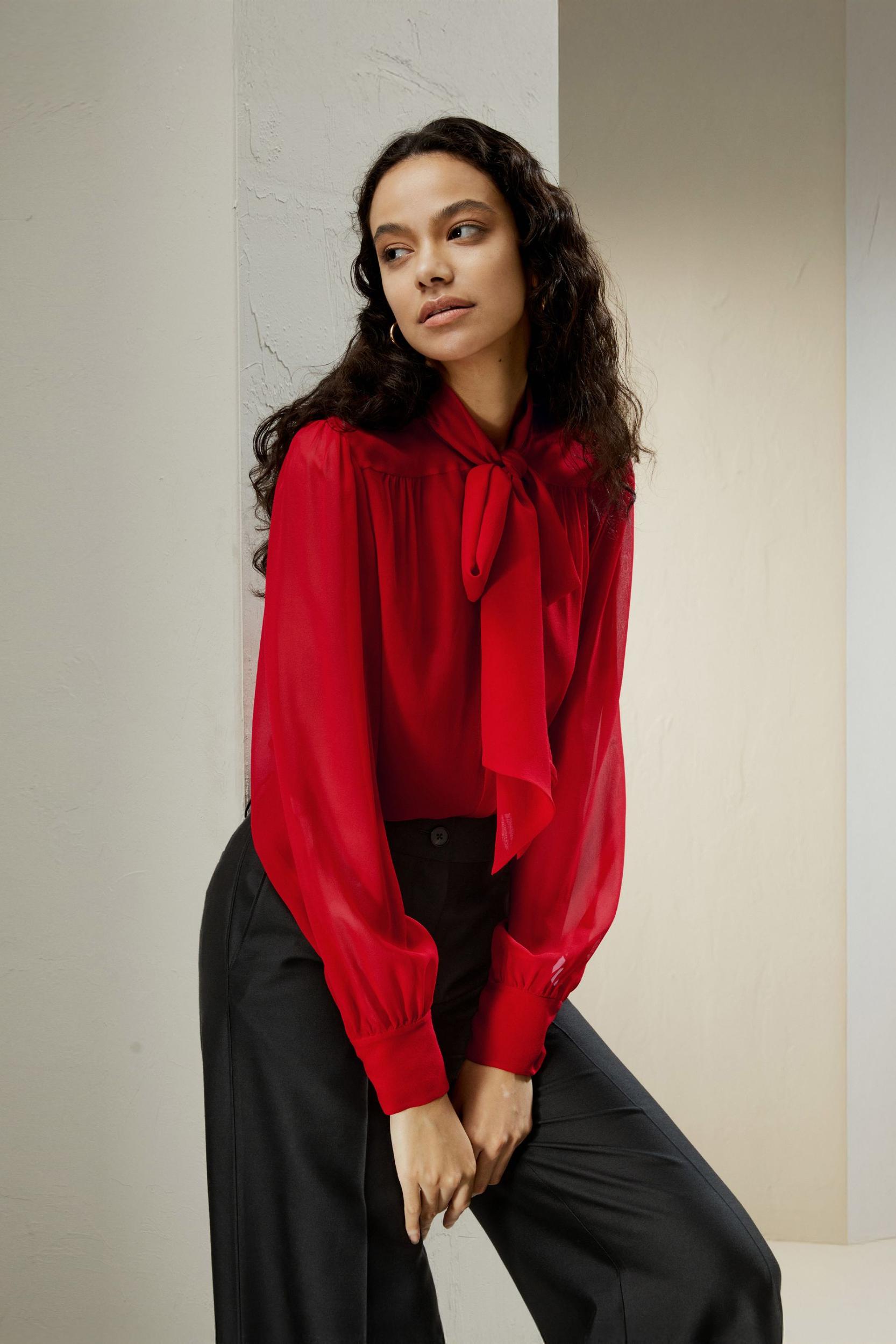 Bow Tie Silk Jasmine Blouse Product Image