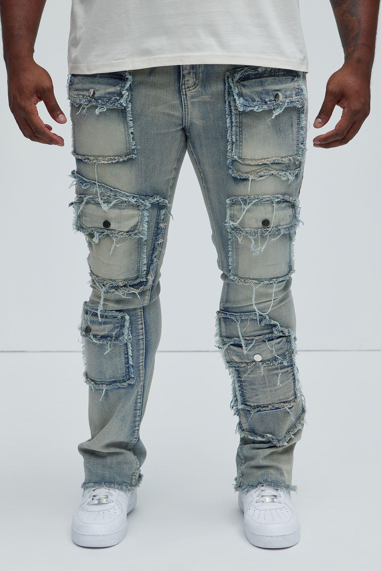 Let's Go Fray Cargo Skinny Flare Jeans - Light Wash Product Image
