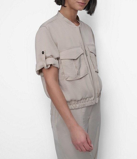 DKNY by Donna Karan Short Sleeve Roll Tab Zip Front Jacket Product Image