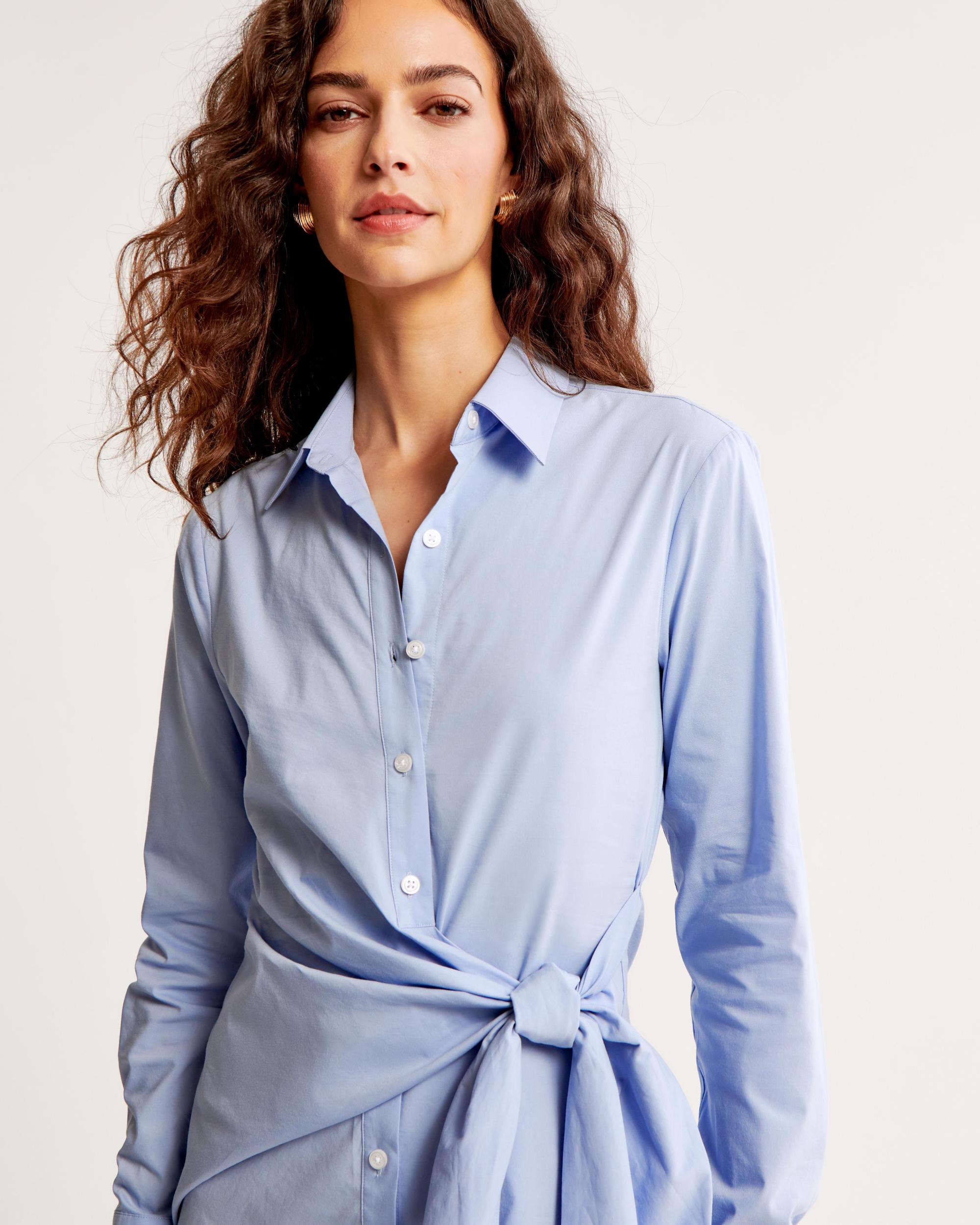 Long-Sleeve Wrap Shirt Dress Product Image
