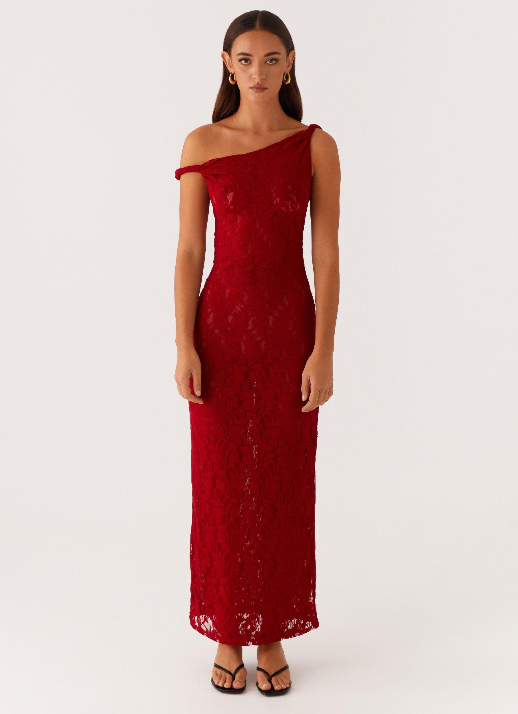 Arabella Twist Shoulder Maxi Dress - Maroon Product Image