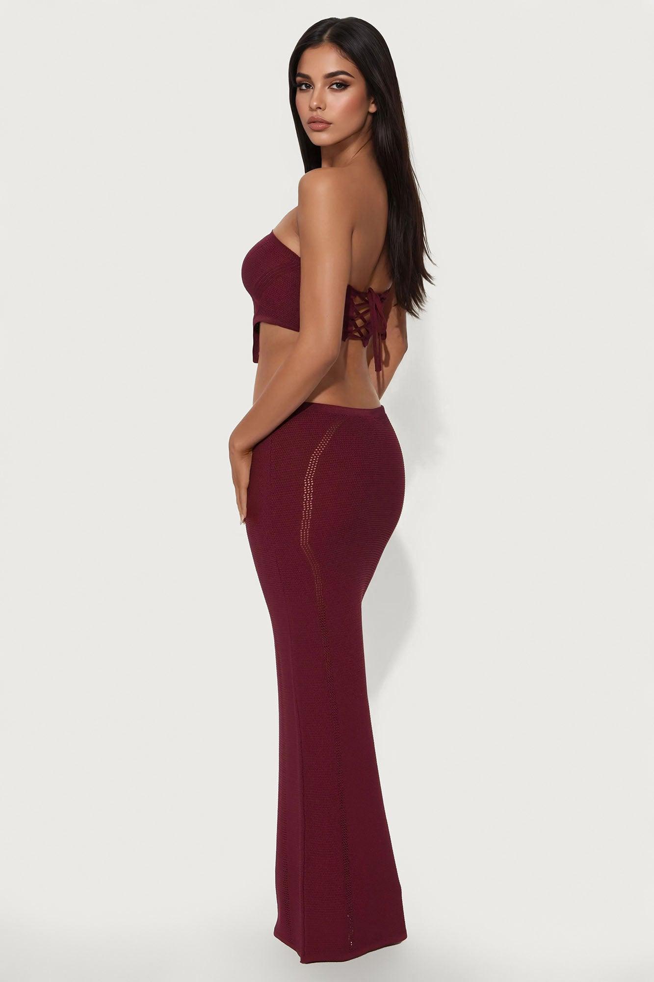 Lyla Crochet Maxi Skirt Set - Wine Product Image
