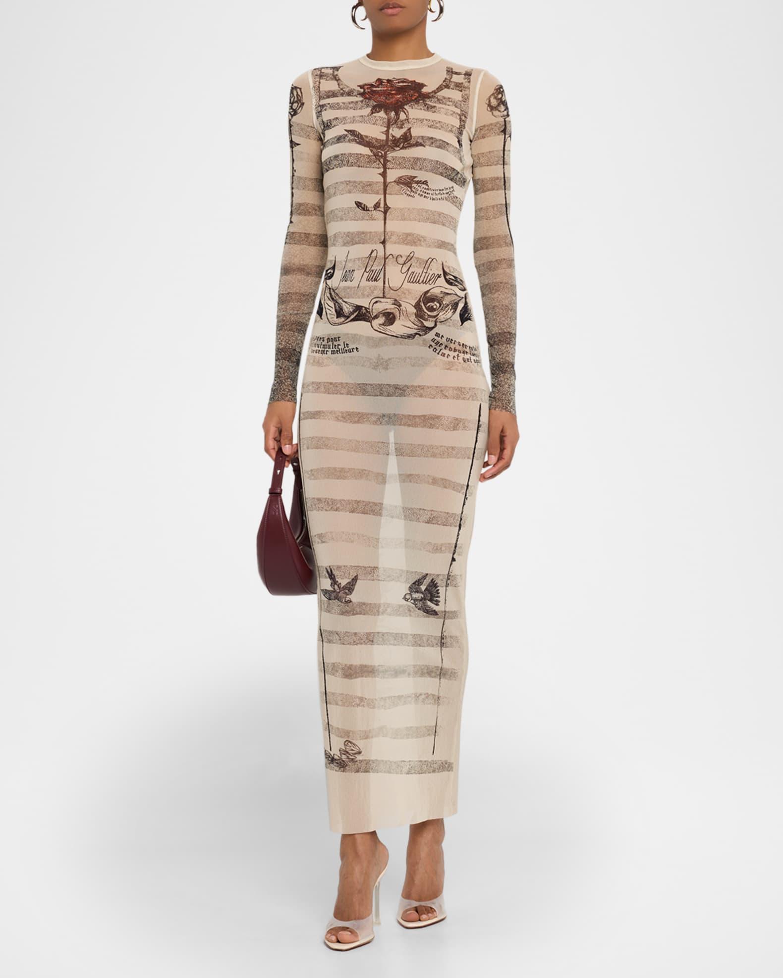 Tattoo Mariniere Mesh Long-Sleeve Maxi Dress Product Image