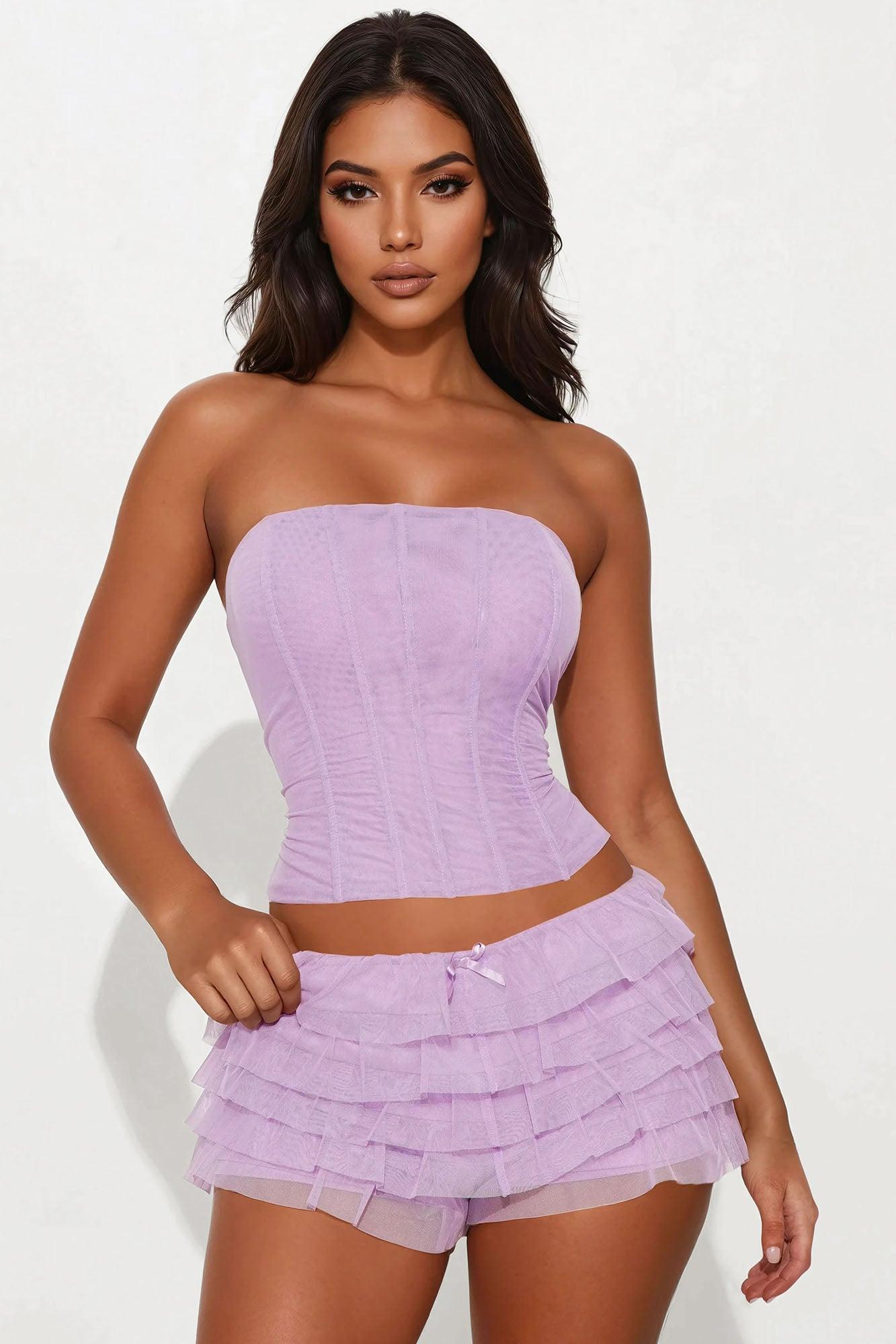 Bella Corset And Ruffle Short Set - Lilac Female Product Image