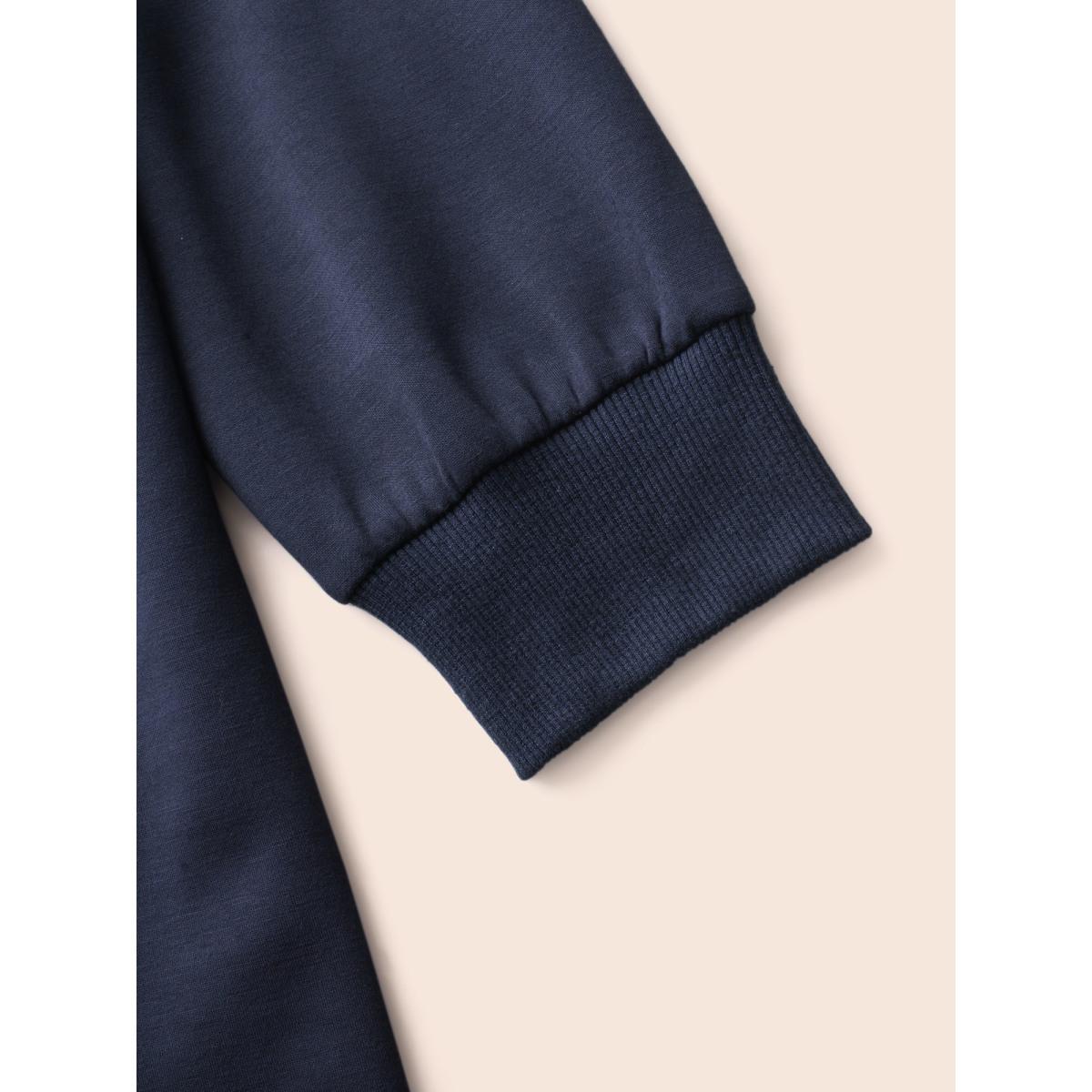 Plus Size Ruffled Collar Plain Drop Shoulder Sweatshirt Women Indigo Casual Non Ruffled collar Everyday Sweatshirts BloomChic 22-24/3X Product Image