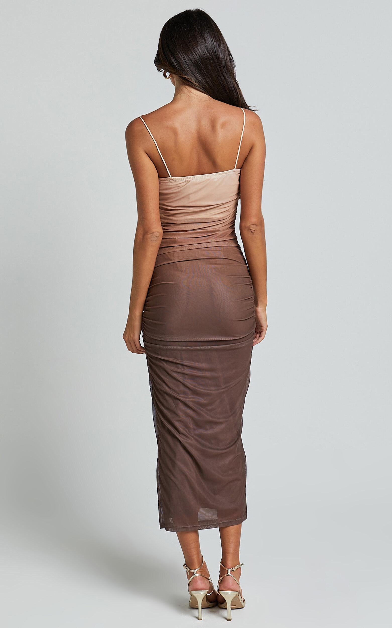 Aldine Midi Dress - Ombre Mesh Bodycon Dress in Chocolate Product Image