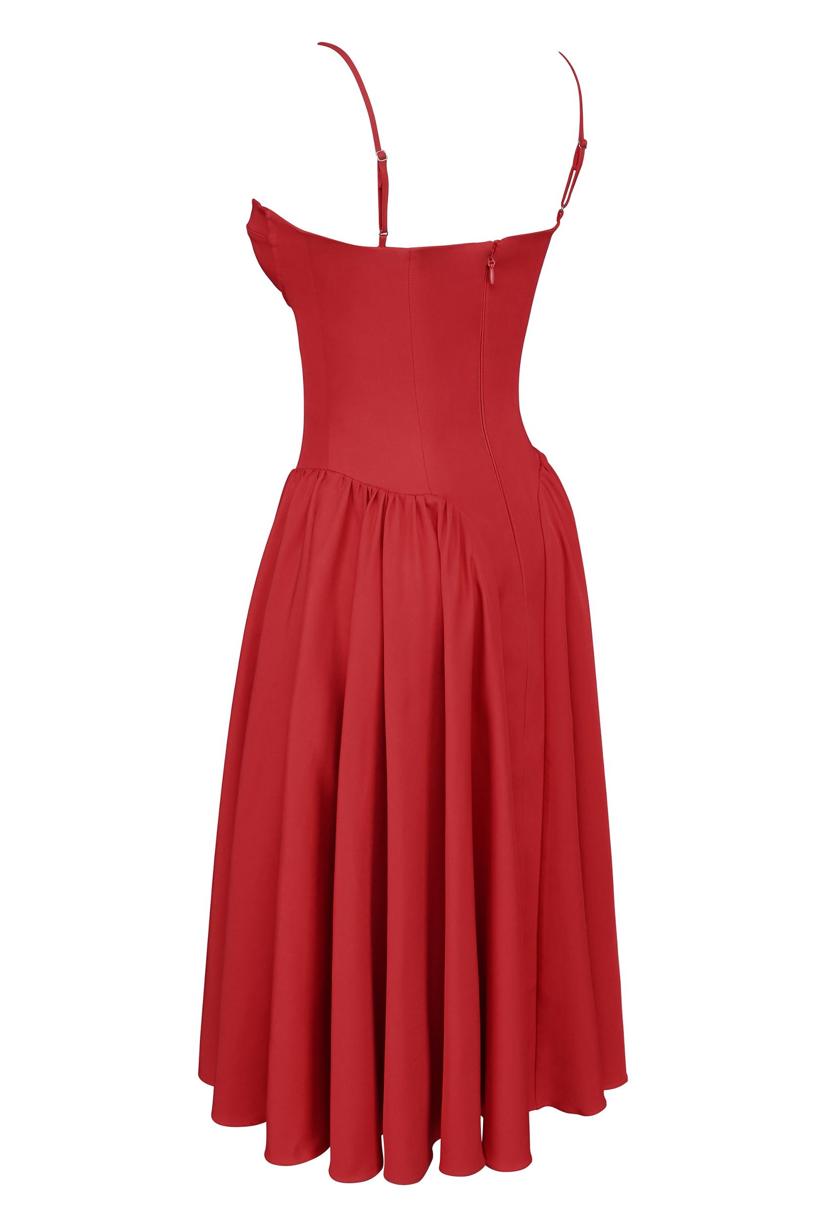 Samaria  red gathered midi dress Product Image