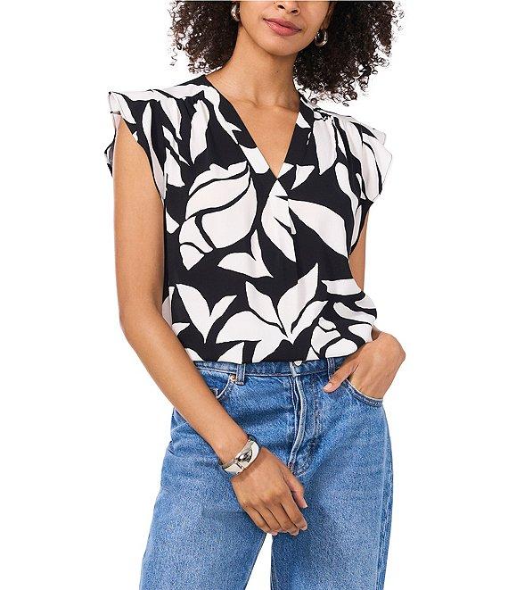 Vince Camuto V Neckline Flutter Sleeve Blouse Product Image