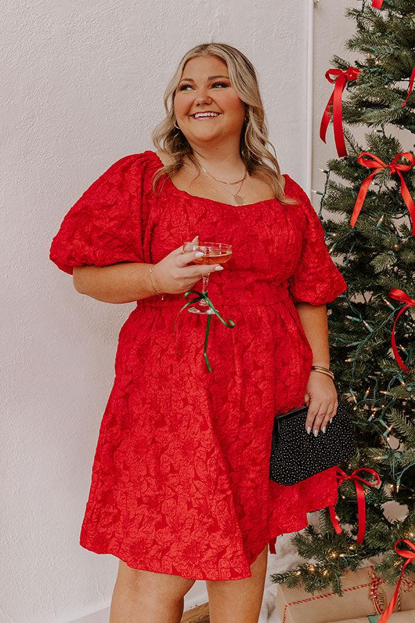 Holiday Happiness Jacquard Mini Dress in Red Curves Product Image