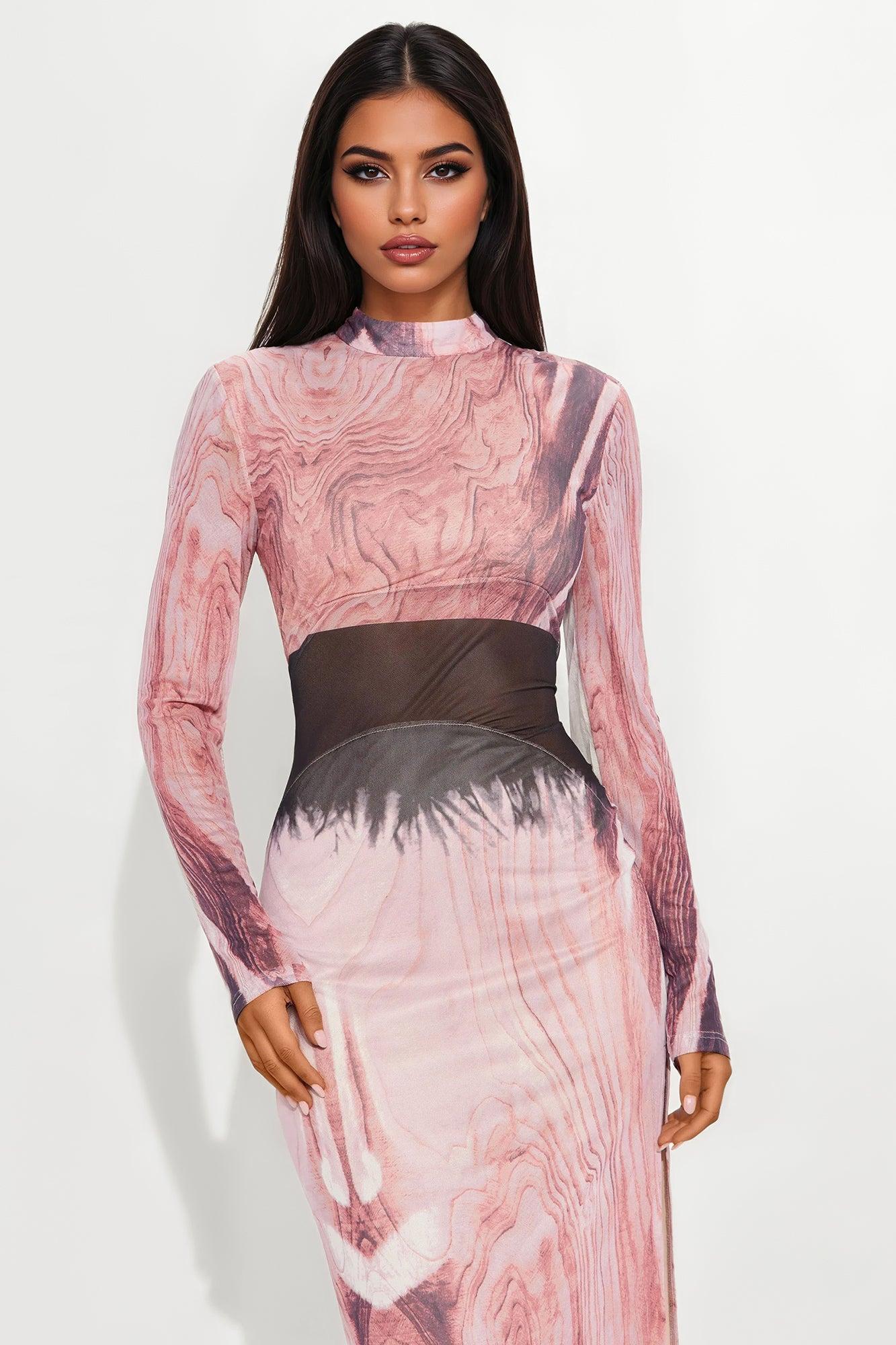 Wild Side Mock Neck Maxi Dress - Pink/combo Female Product Image