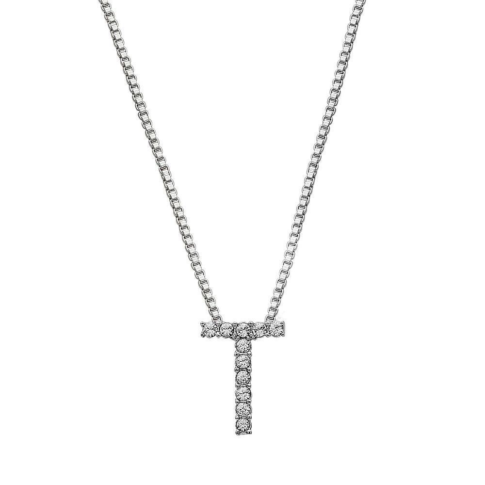 Brilliance Silver Plated Crystal Initial Pendant, Womens Silver Tone T Product Image