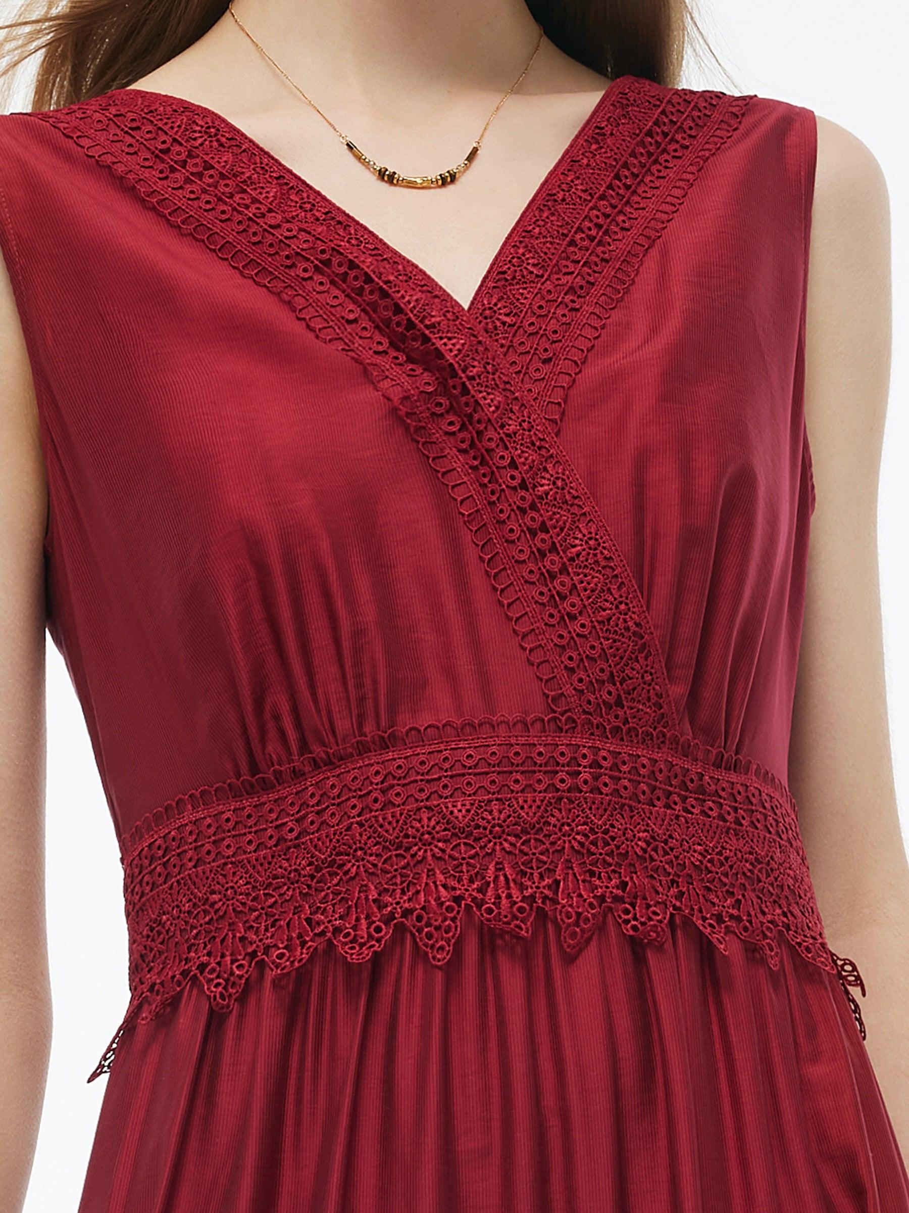 Tencel Lace Trim Women Maxi Vest Dress Product Image
