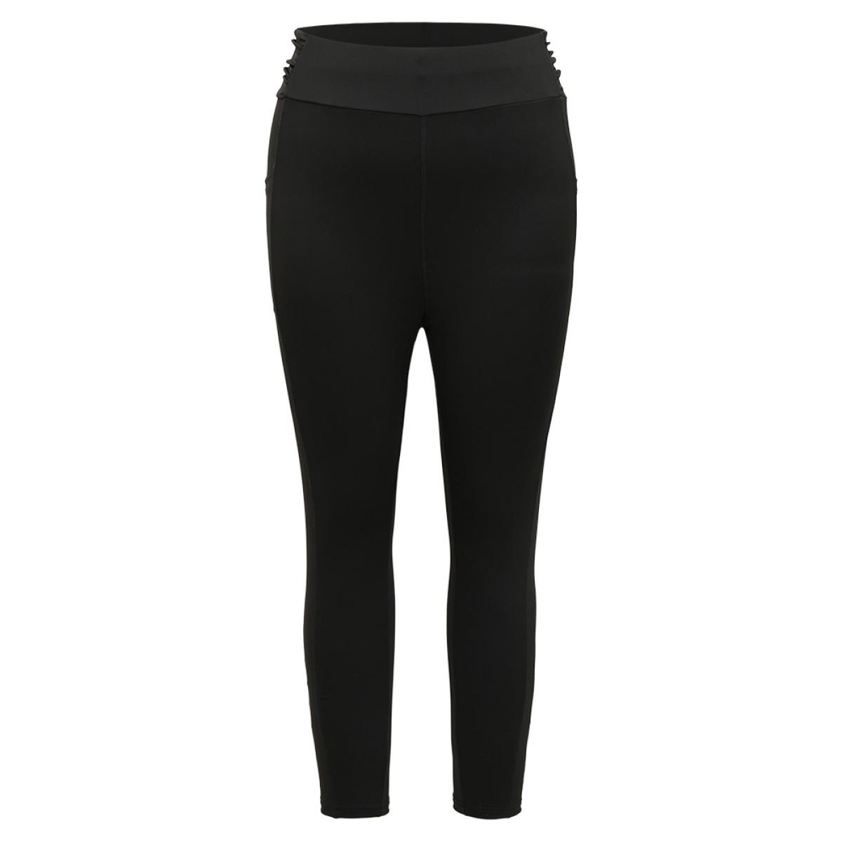 Plus Size Plain Ruched Side Pocket Wideband Waist Leggings Women Black Casual High stretch Skinny High Rise Dailywear Leggings BloomChic 14-16/1X Product Image