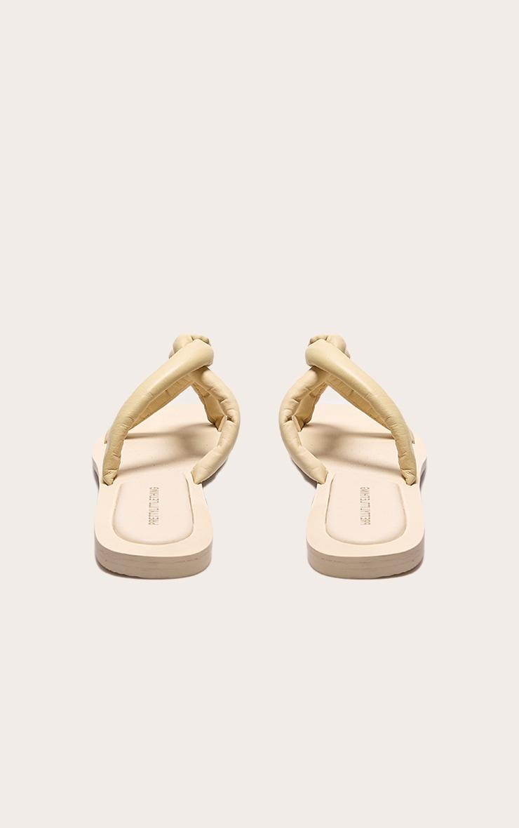 Beige Square Toe Real Leather Padded Twisted Strap Mule Sandals Product Image