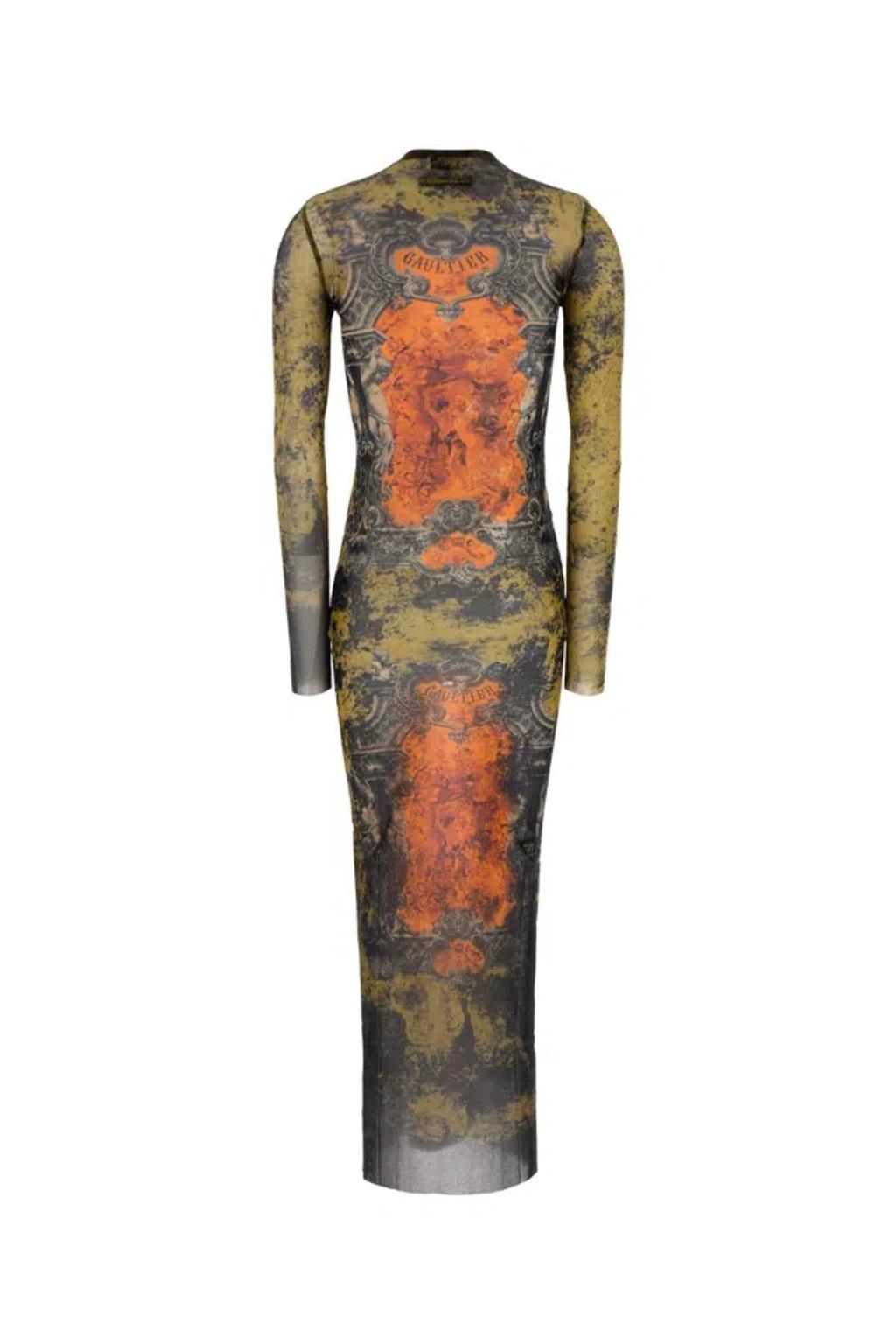 JEAN PAUL GAULTIER Graphic Print Full-length Dress With Long Sleeves In Black Product Image