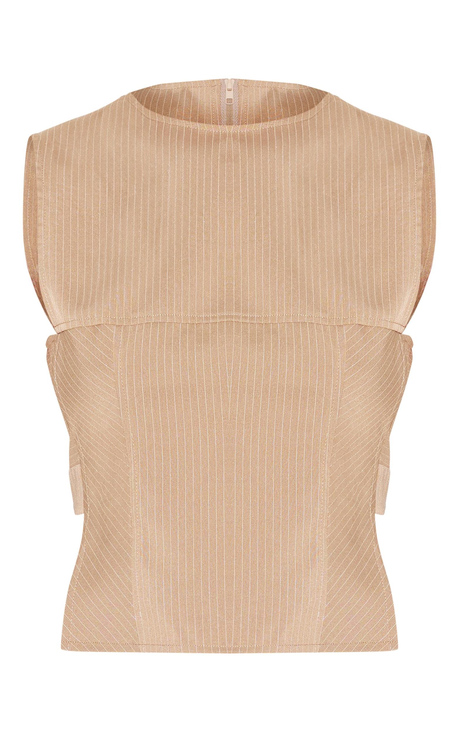 Cream Pinstripe Fitted Top Product Image