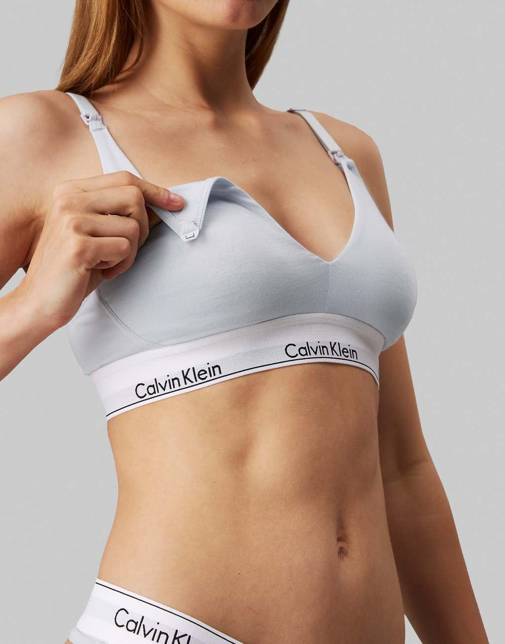 Calvin Klein modern cotton Maternity lightly lined triangle logo tape bralet in light blue Product Image