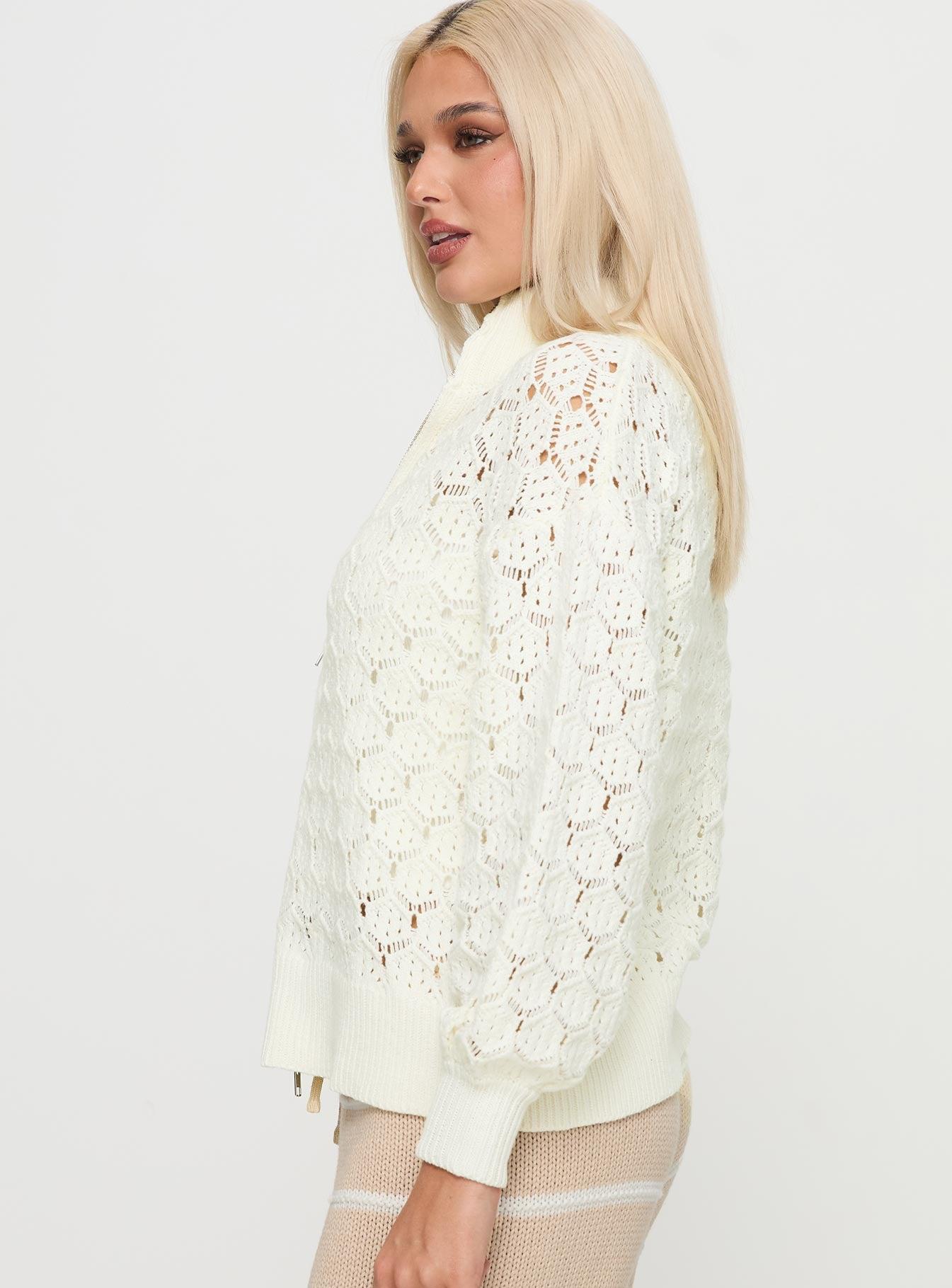 Sirena Zip Through Knit Sweater Cream Product Image