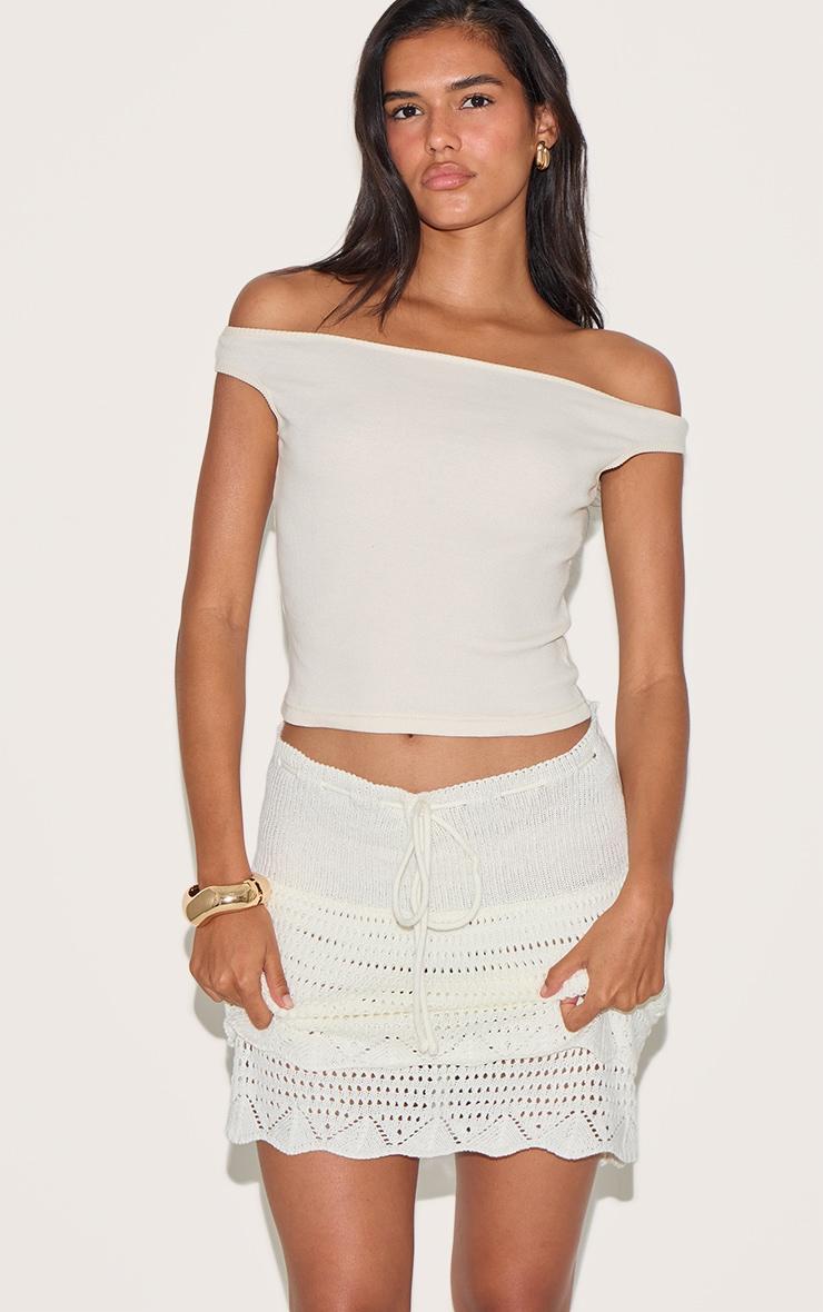  Ecru Double Layer Crochet Knit Skirt Product Image