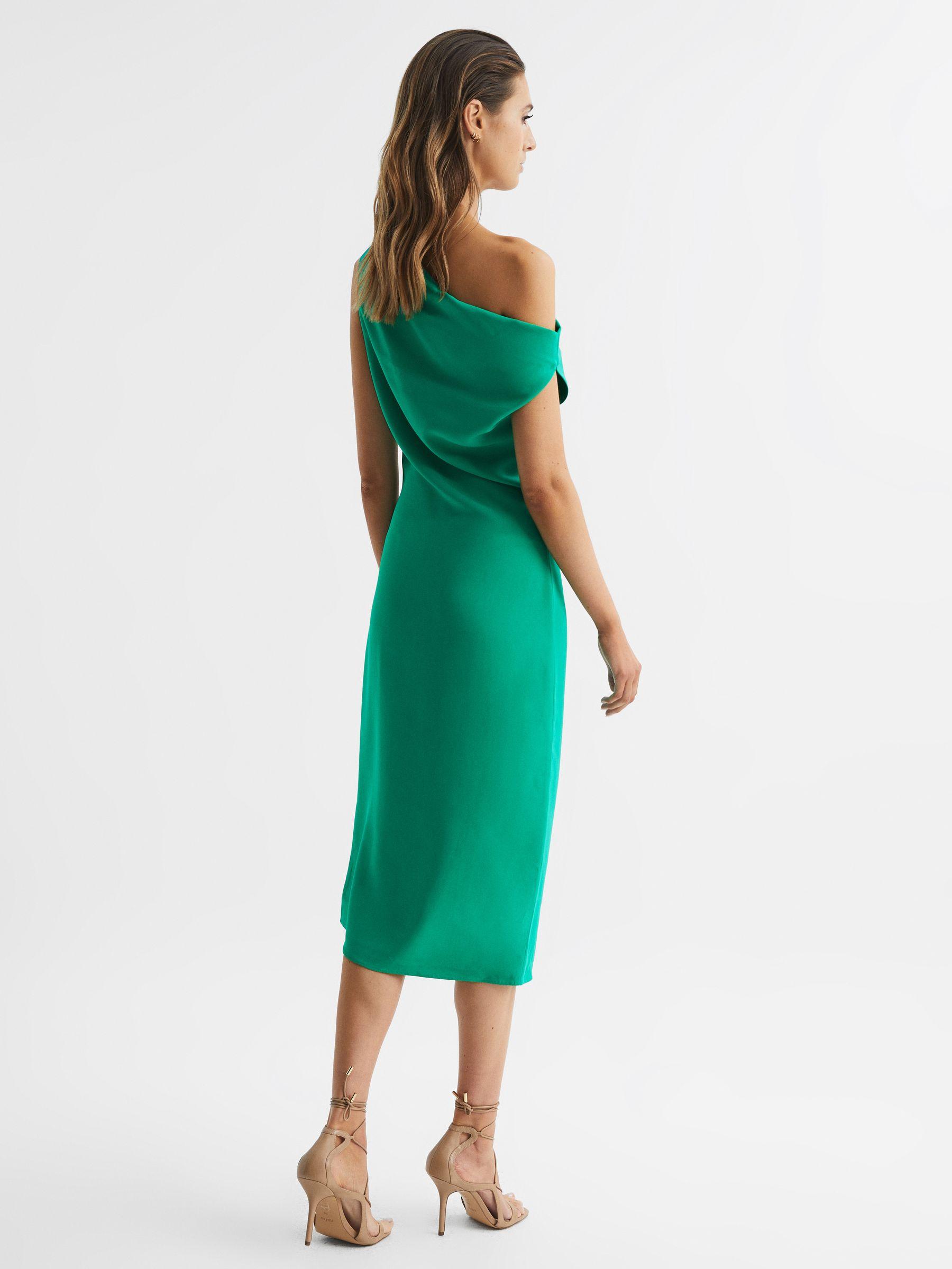 Off-Shoulder Bodycon Midi Dress in Green Product Image