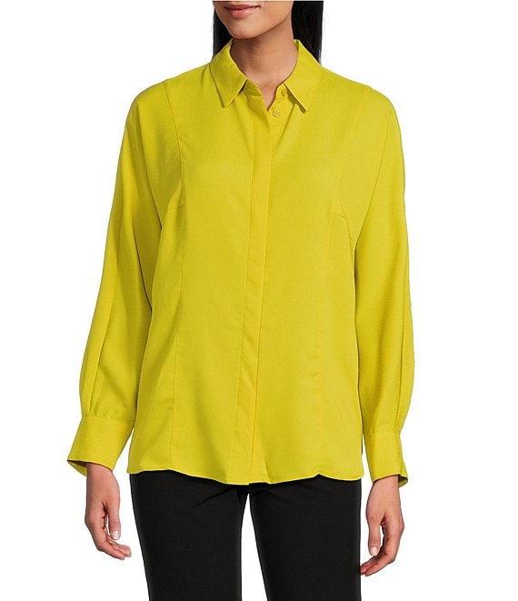 Investments Dolman Long Sleeve Button Front Point Collar Blouse Product Image