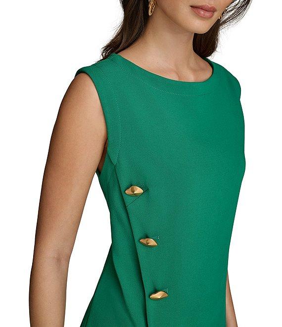 Donna Karan Cady Crepe Boat Neck Cap Sleeve Button Front Detail Sheath Dress Product Image