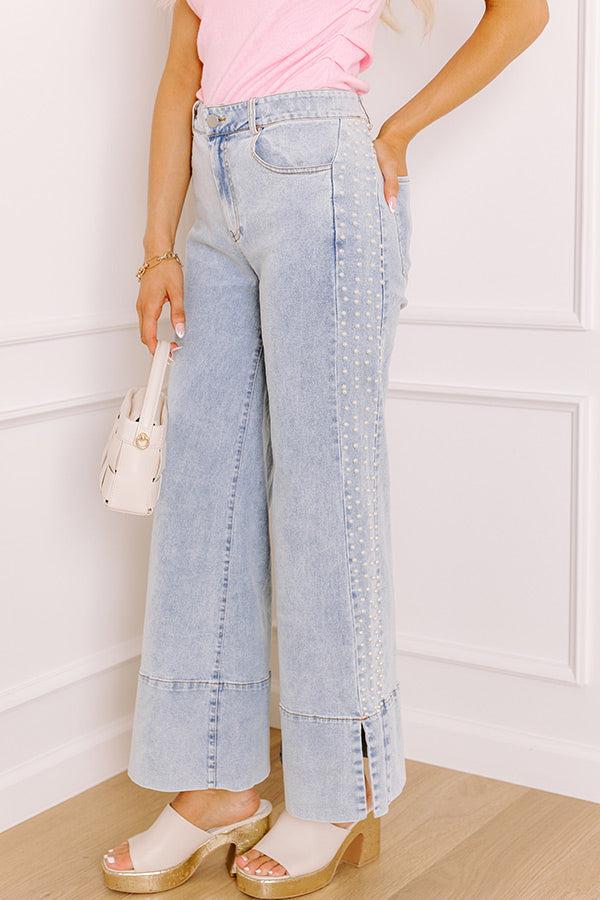 The Vicky Midrise Pearl Embellished Wide Leg Jean Product Image