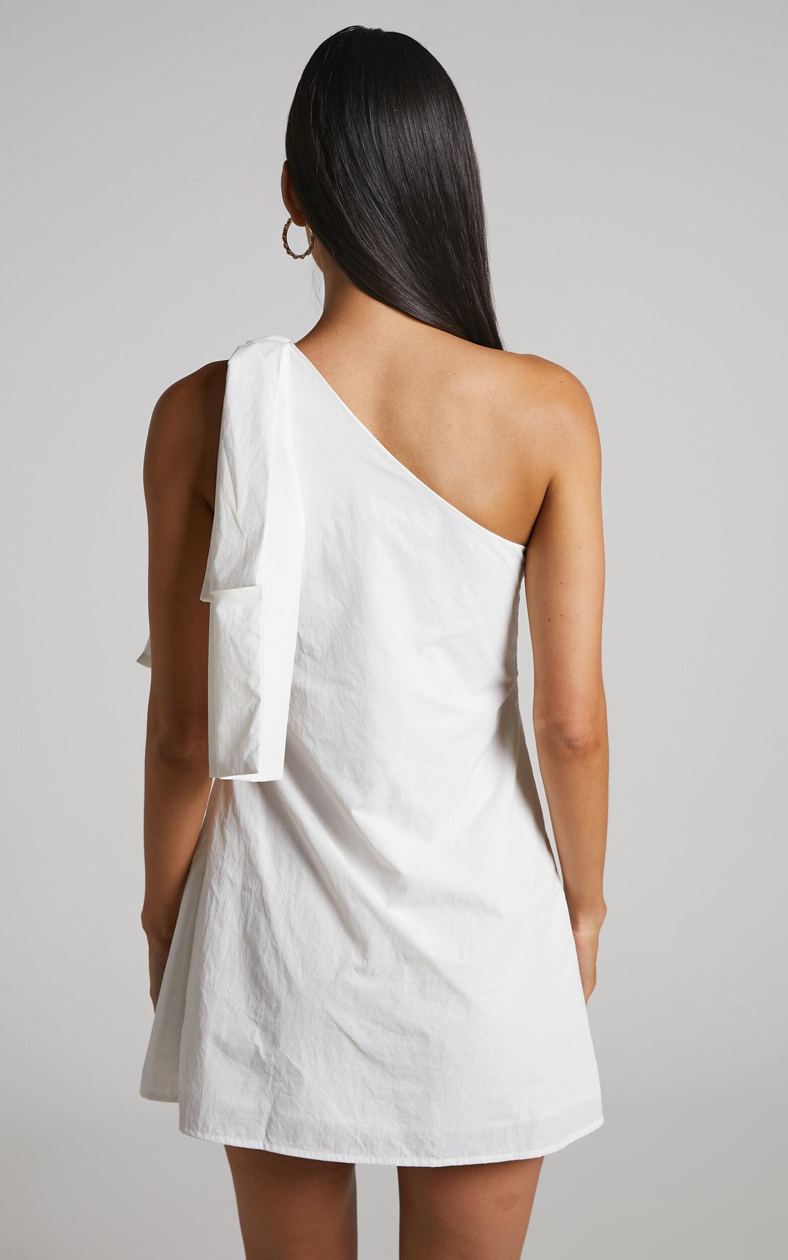 Khirara Mini Dress - One Shoulder Bow Detail Dress in White Product Image