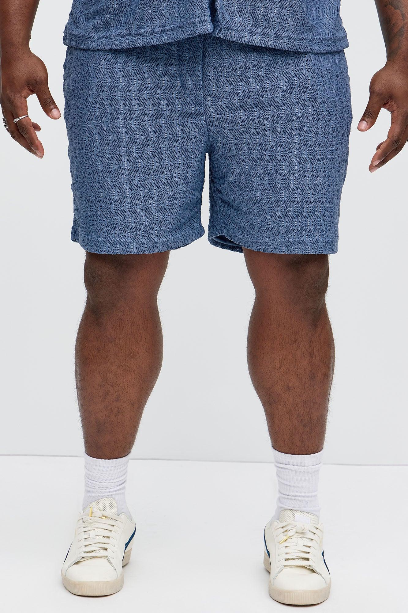 Echo Textured Drawstring Shorts - Blue Product Image