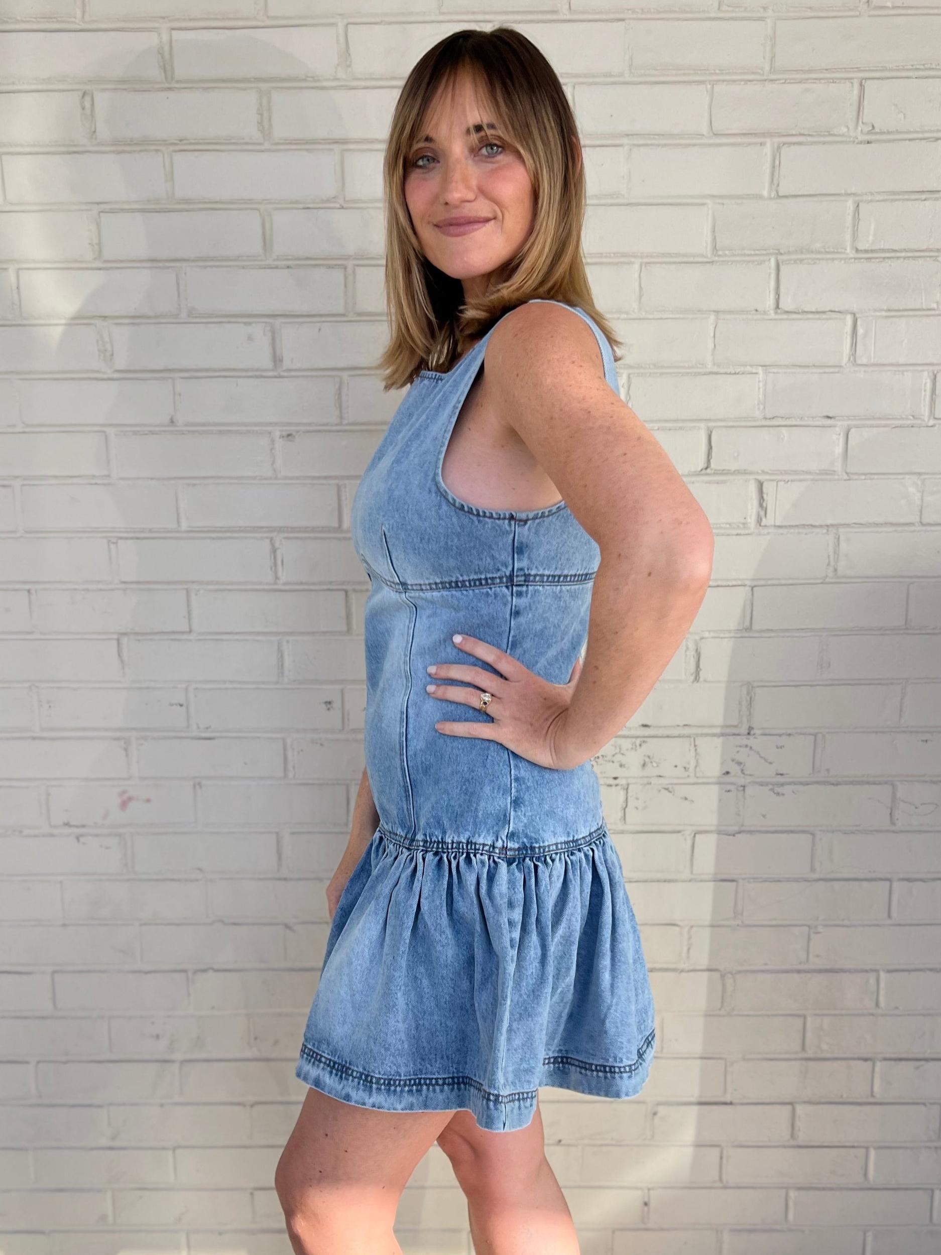 Grace Denim Mini Dress Product Image