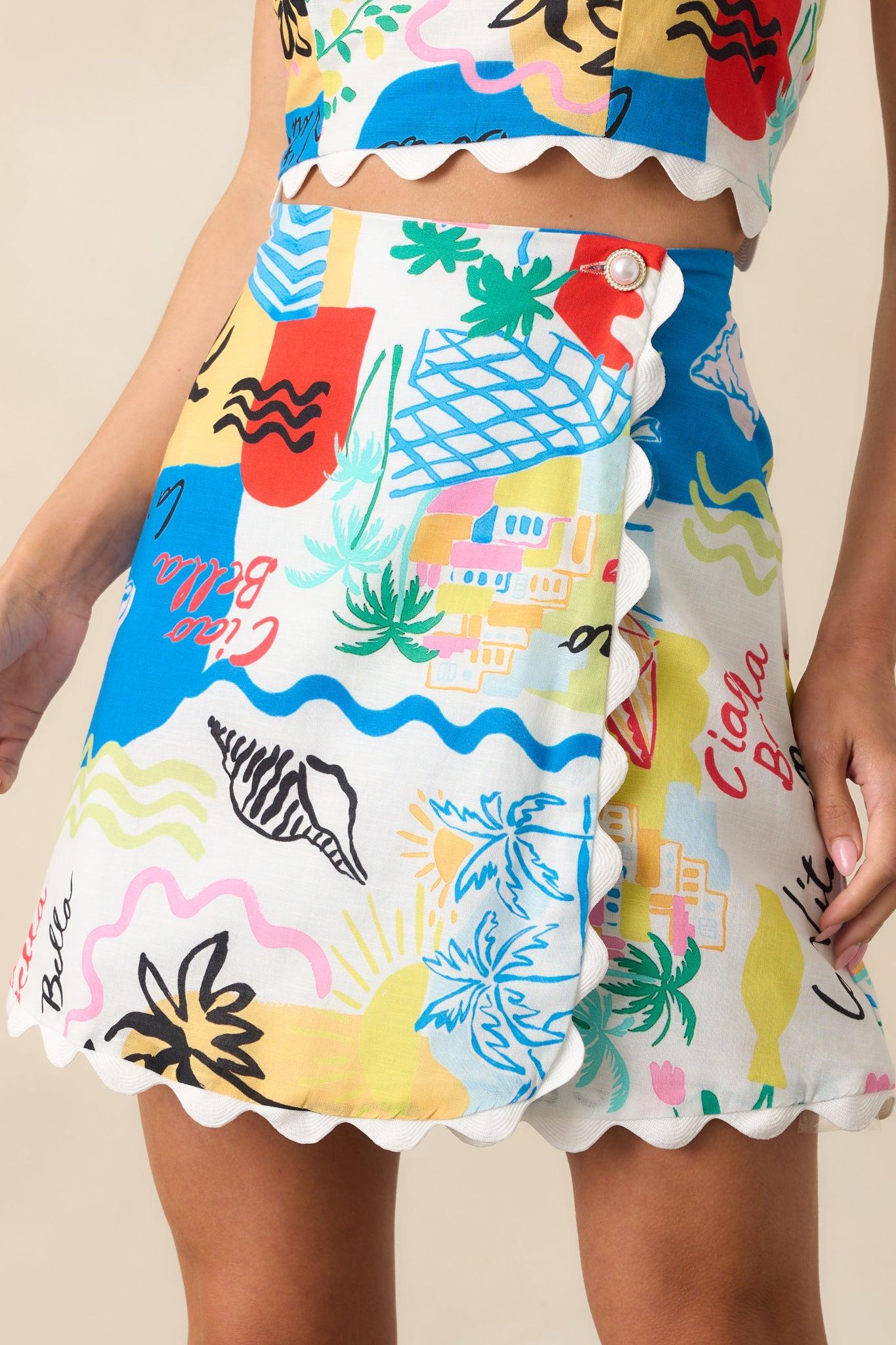 Prosperina Helena Multi Tropical Print Linen Crop Top Product Image