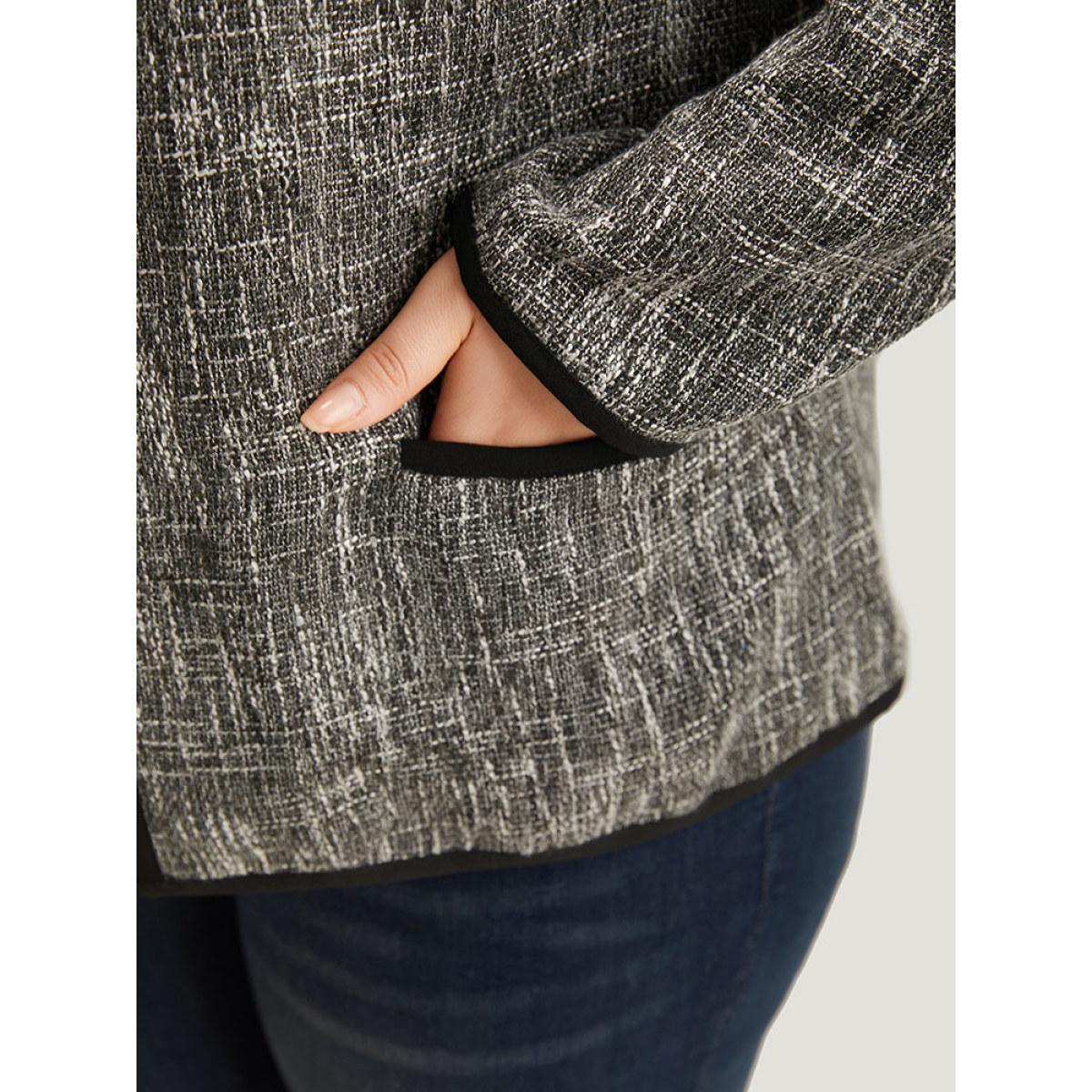 Plus Size Patchwork Contrast Button Detail Pocket Blazer Women Black Contrast Pocket Work Jackets BloomChic 22-24/3X Product Image